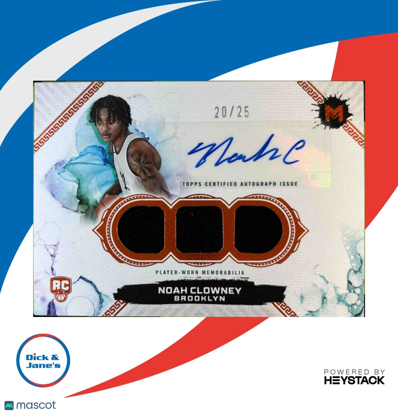 2023-24 Topps Motif Noah Clowney Rookie Triple Relic Auto Cadium Orange 20/25 RC - Sports Cards
