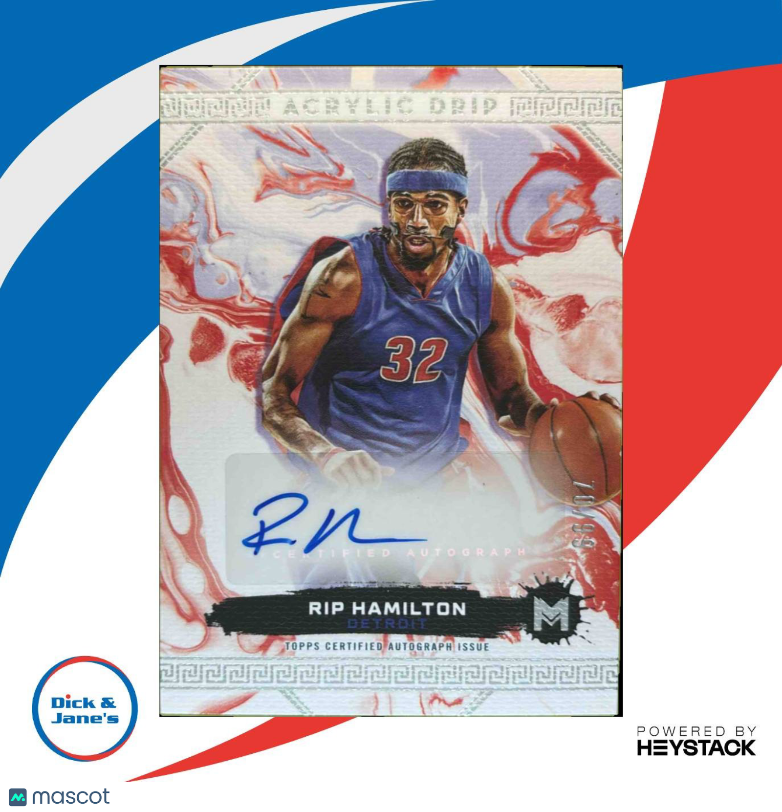 2023-24 Topps Motif Rip Hamilton Acrylic Drip Auto 70/99 #ADA-RH Detroit Pistons - Sports Cards