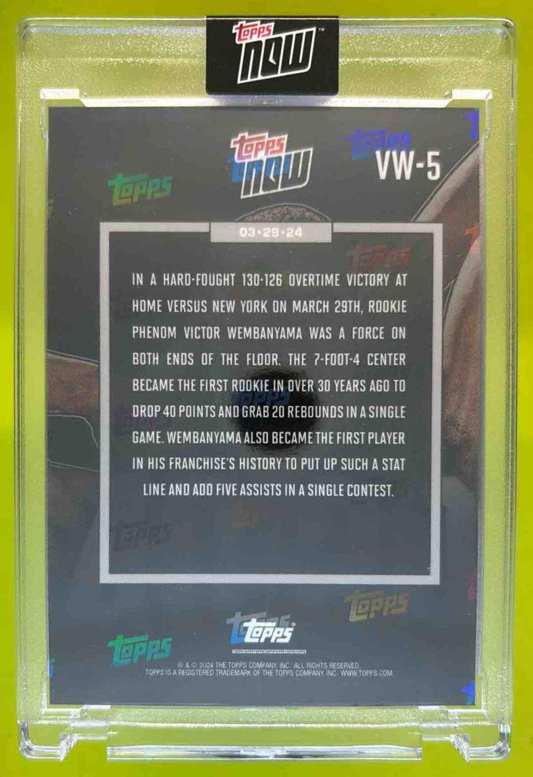 2023/24 Topps Now VW-5 Victor Wembanyama RC - Spurs Rookie Card 40/20 - Sports Cards