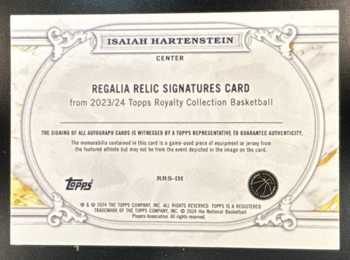 2023-24 Topps Royalty Collection Isaiah Hartenstein Regalia Relic Signatures /99 - Sports Cards