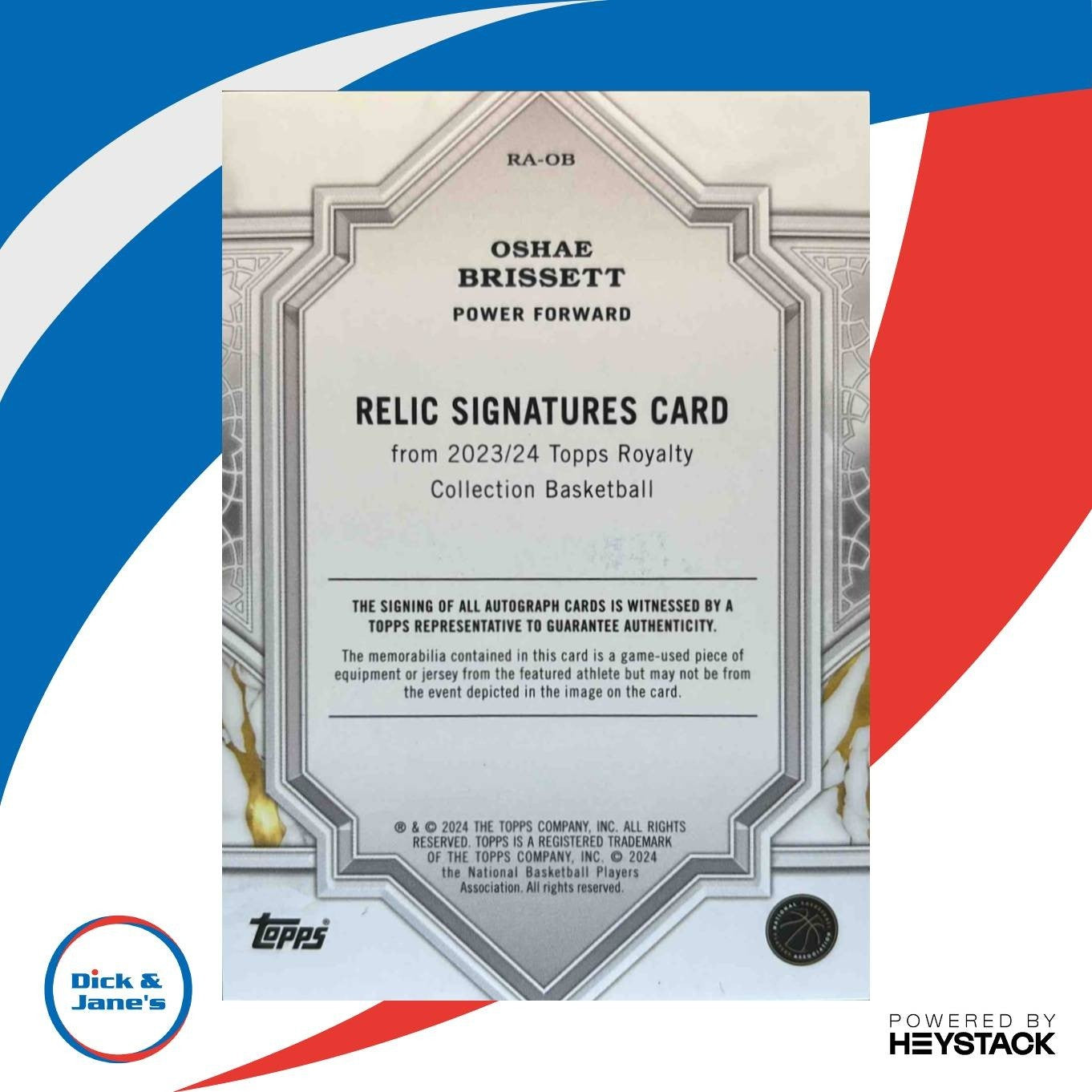 2023-24 Topps Royalty Oshae Brissett Relic Signatures Gold /10 MEM Celtics - Sports Cards