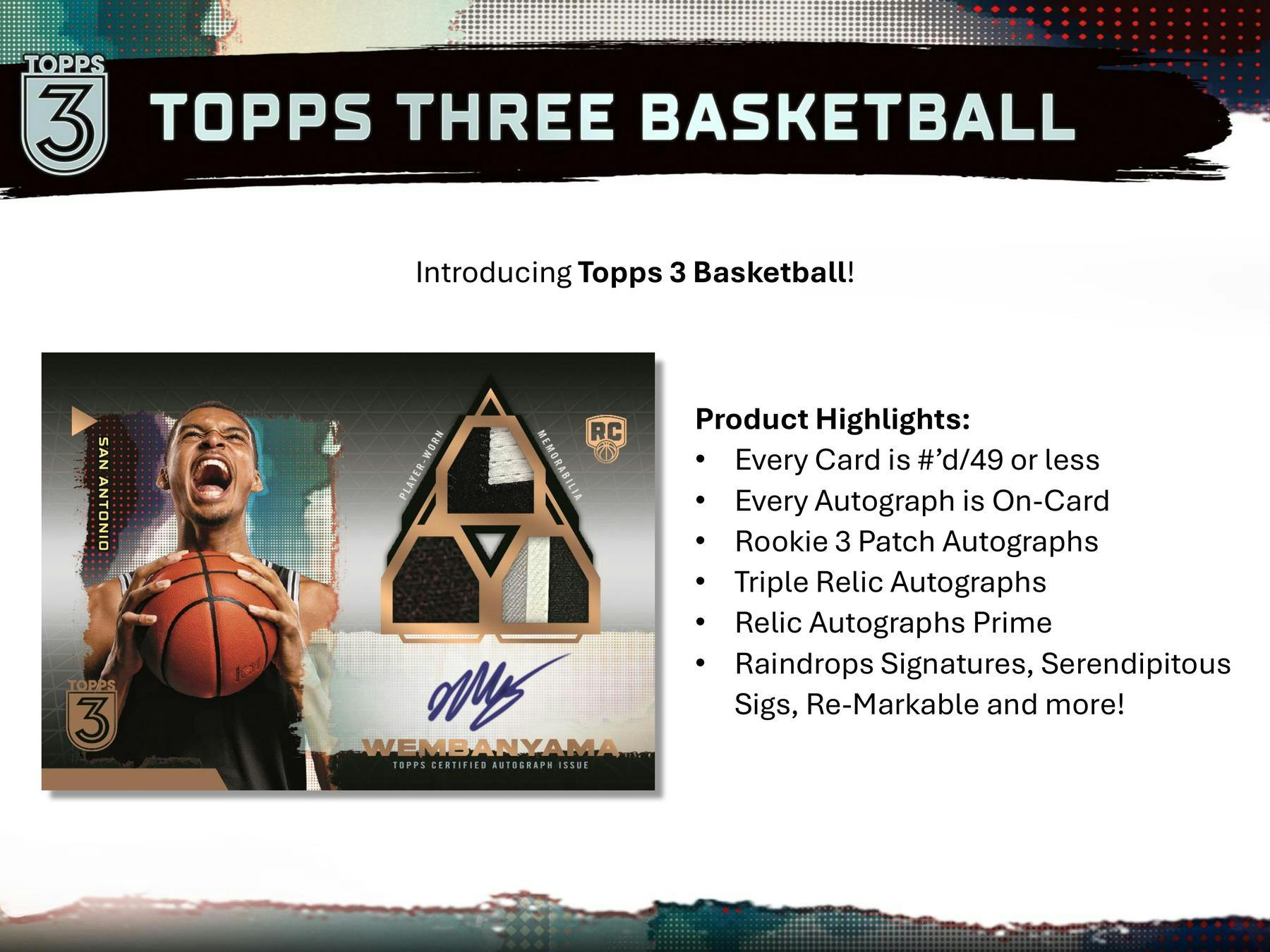 2023/24 Topps Three Basketball Hobby Box (Two Encased Autos) - NBA Hobby Box