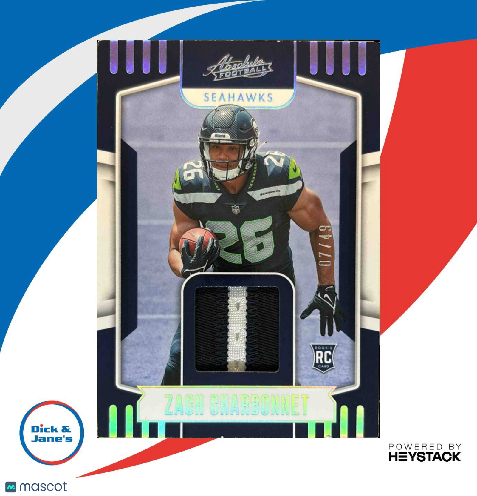2023 Absolute Zach Charbonnet Rookie Materials Holo Silver 7/49 Seattle Seahawks - Sports Cards