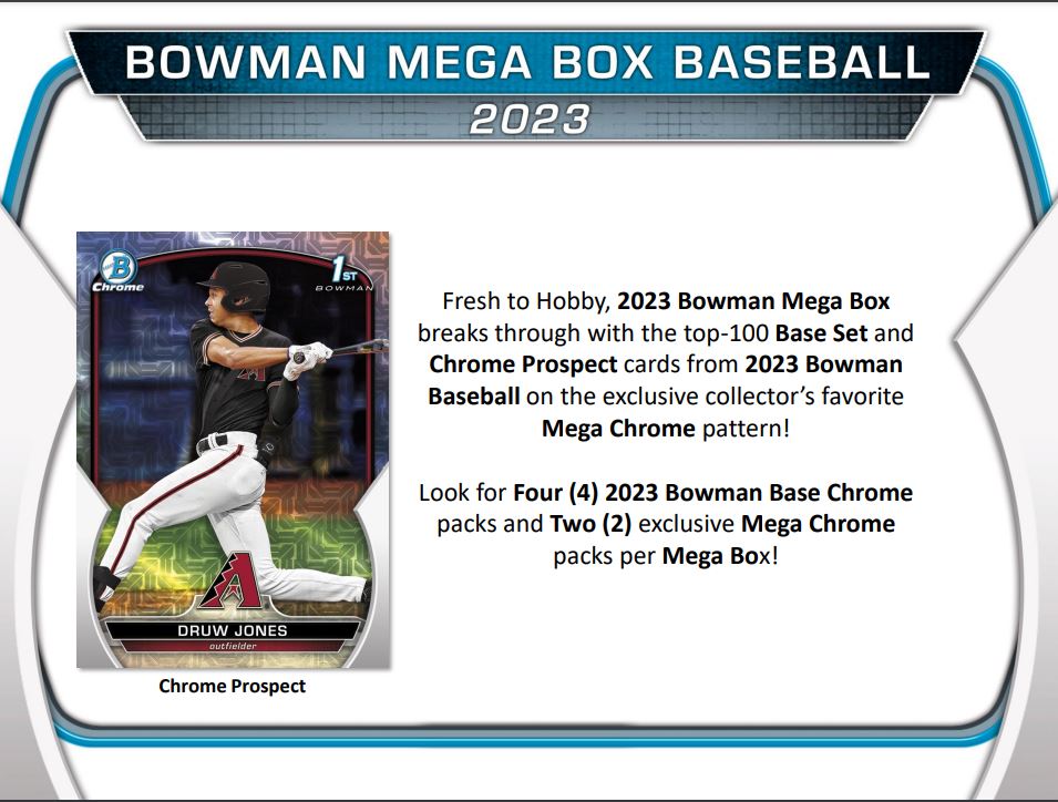 2023 Bowman Baseball Mega Box - SUPER HOT!!!! [4 Packs + 2 Mega Chrome Packs] - MLB Mega Box