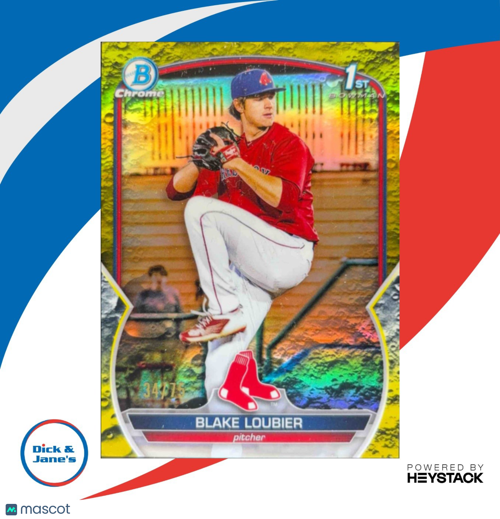 2023 Bowman Blake Loubier Chrome Prospects Yellow Lunar Crater Ref 34/75 1st - Sports Cards