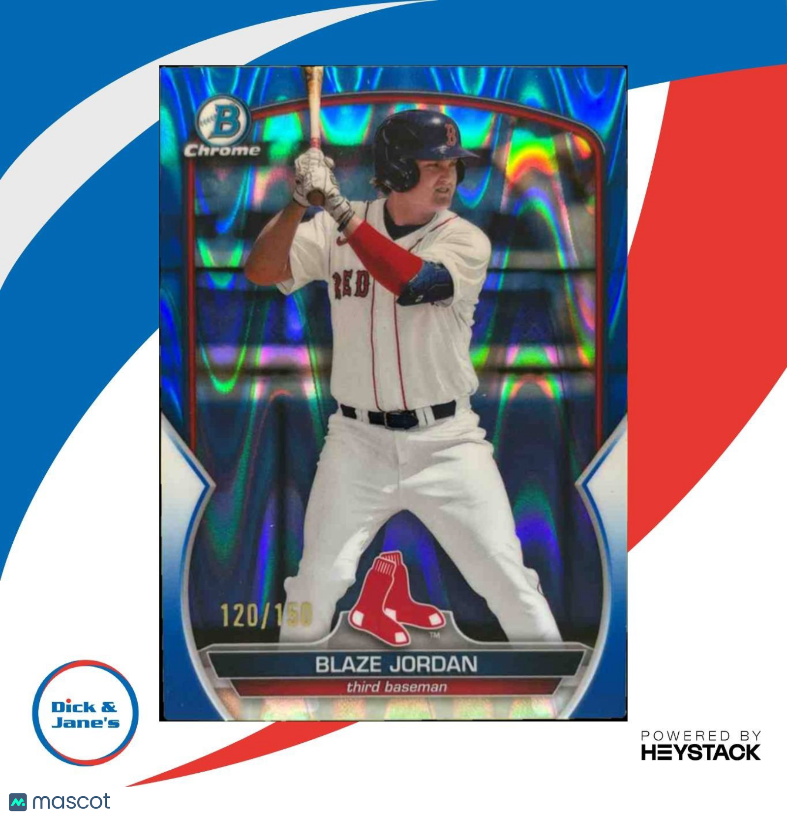 2023 Bowman Blaze Jordan Chrome Prospects Ray Wave Blue /150 Boston Red Sox - Sports Cards