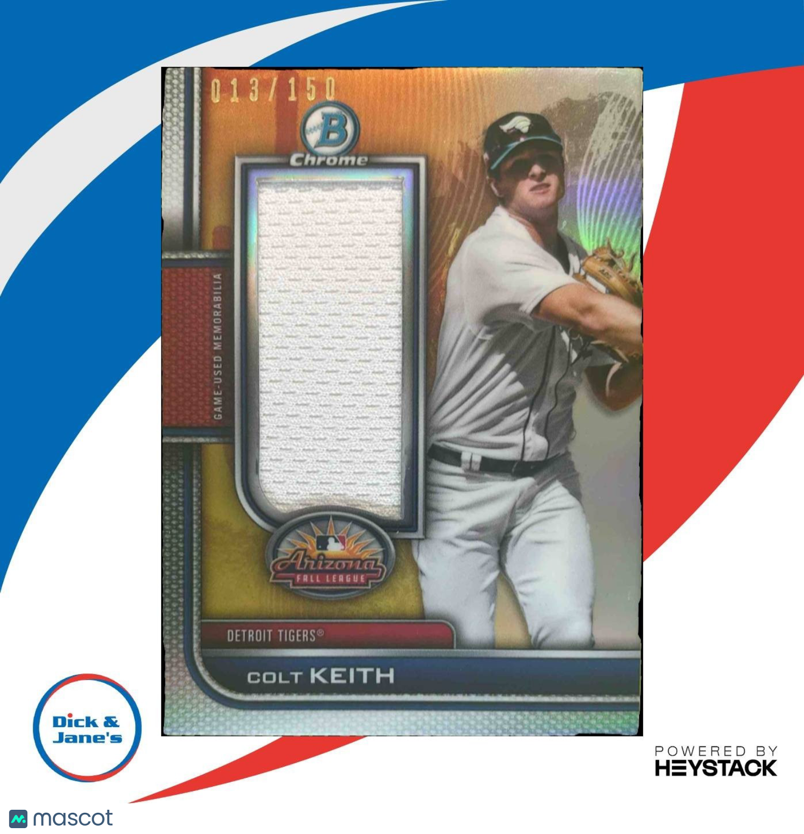 2023 Bowman Chrome Colt Keith 2022 AFL Relics 13/150 #AFLR-CK Detroit Tigers - Sports Cards