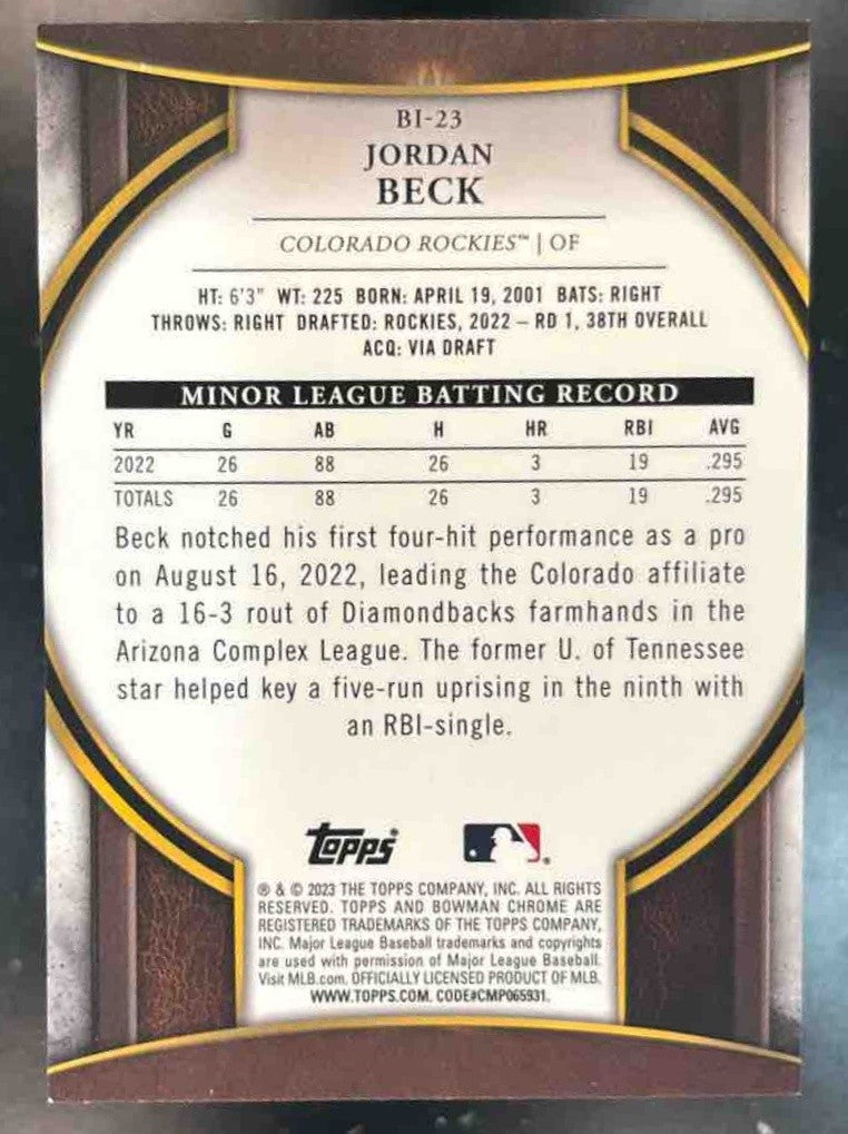 2023 Bowman Chrome Jordan Beck Invicta #BI-23 Colorado Rockies - Sports Cards
