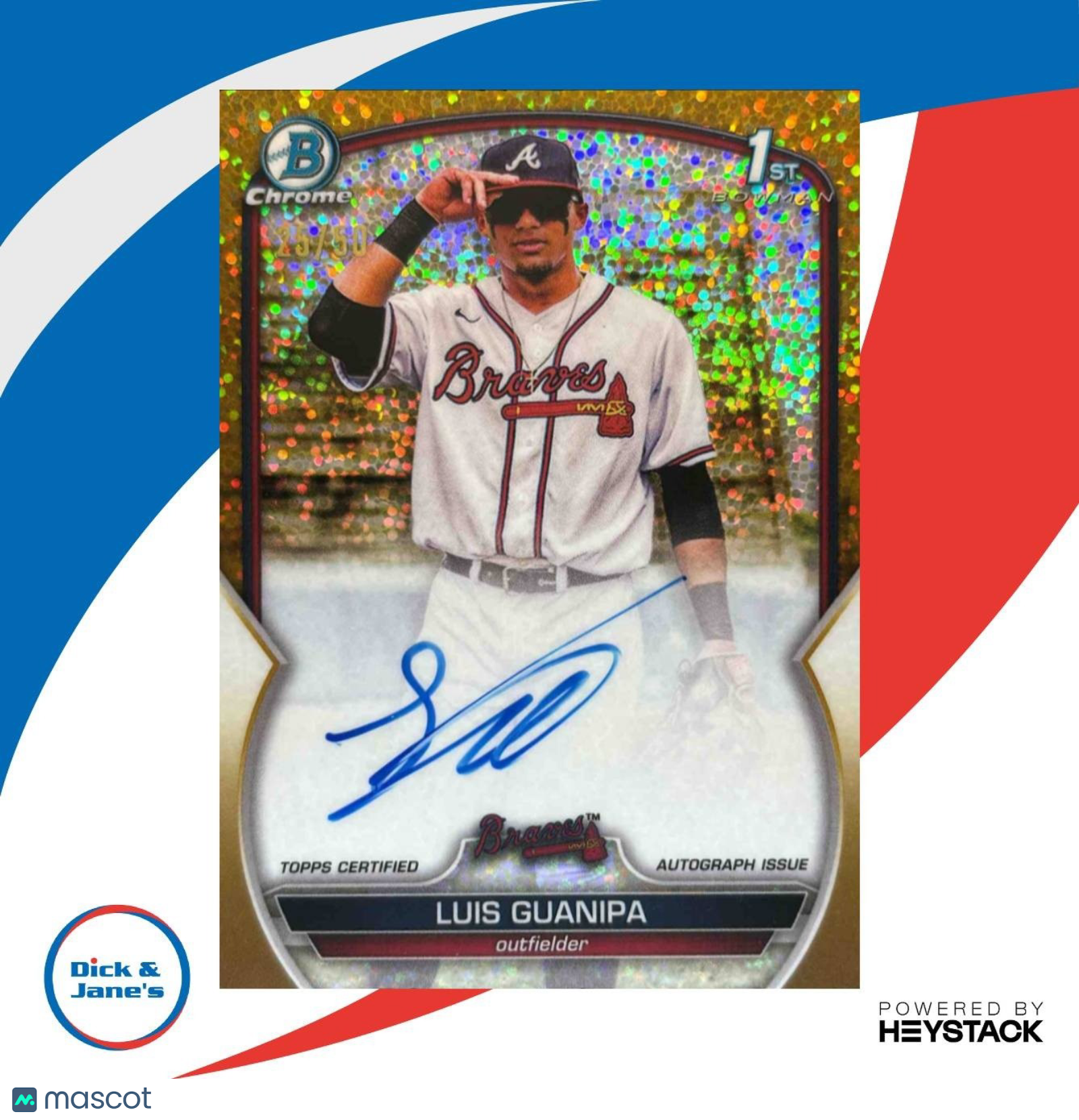 2023 Bowman Chrome Luis Guanipa Auto Gold Speckle /50 1st Prospect Braves - Sports Cards
