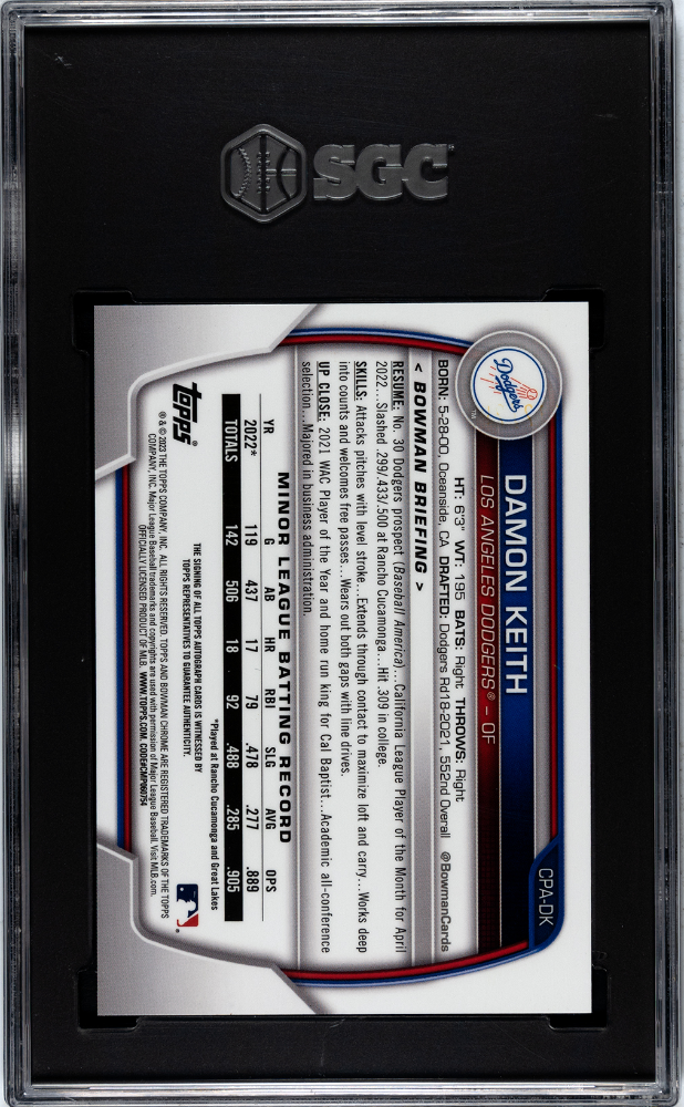 2023 Bowman Damon Keith CHROME Prospect Auto Speckle Refractor SGC 10 AU 10 L.A. - Graded Sports Cards