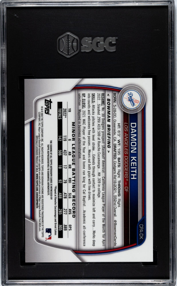 2023 Bowman Damon Keith CHROME Prospect Auto Speckle Refractor SGC 10 AU 10 L.A. - Graded Sports Cards