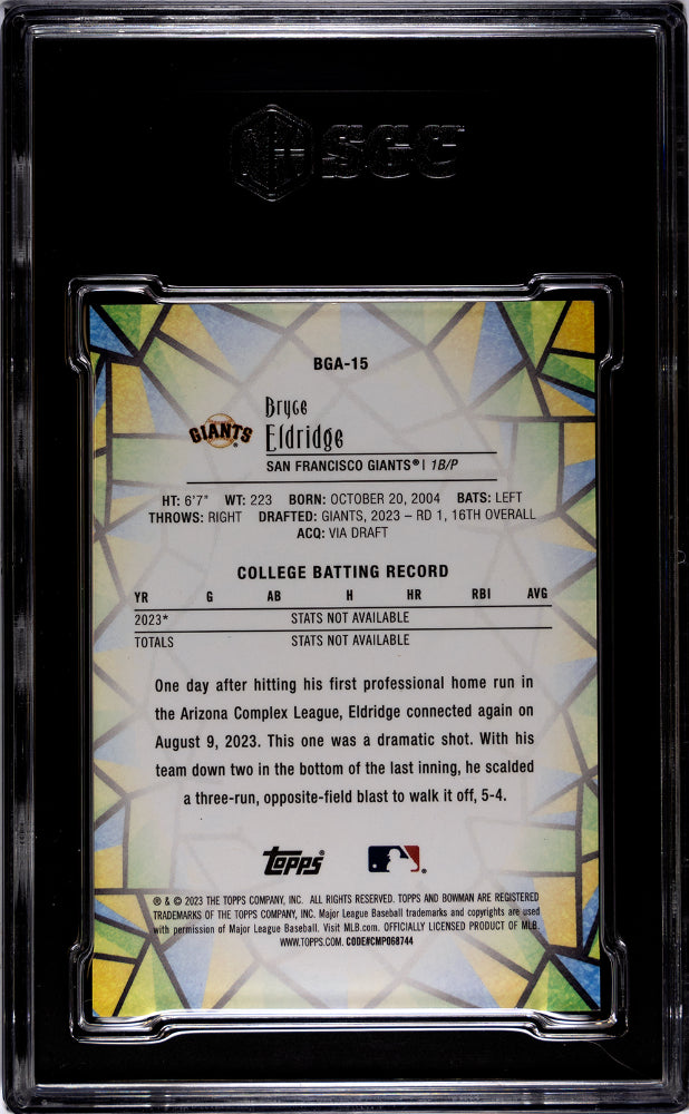 2023 Bowman Draft Bryce Eldridge Glass SGC 10 GERM MINT San Francisco Giants - Graded Sports Cards