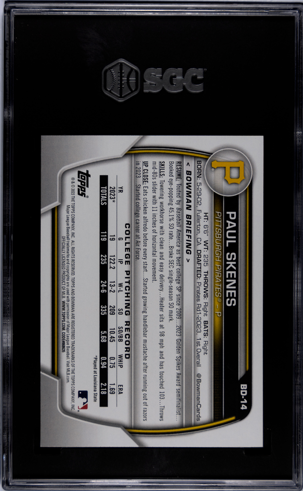 2023 Bowman Draft Paul Skenes Rookie #BD-14 SGC 9 MINT Pittsburgh Pirates - Graded Sports Cards