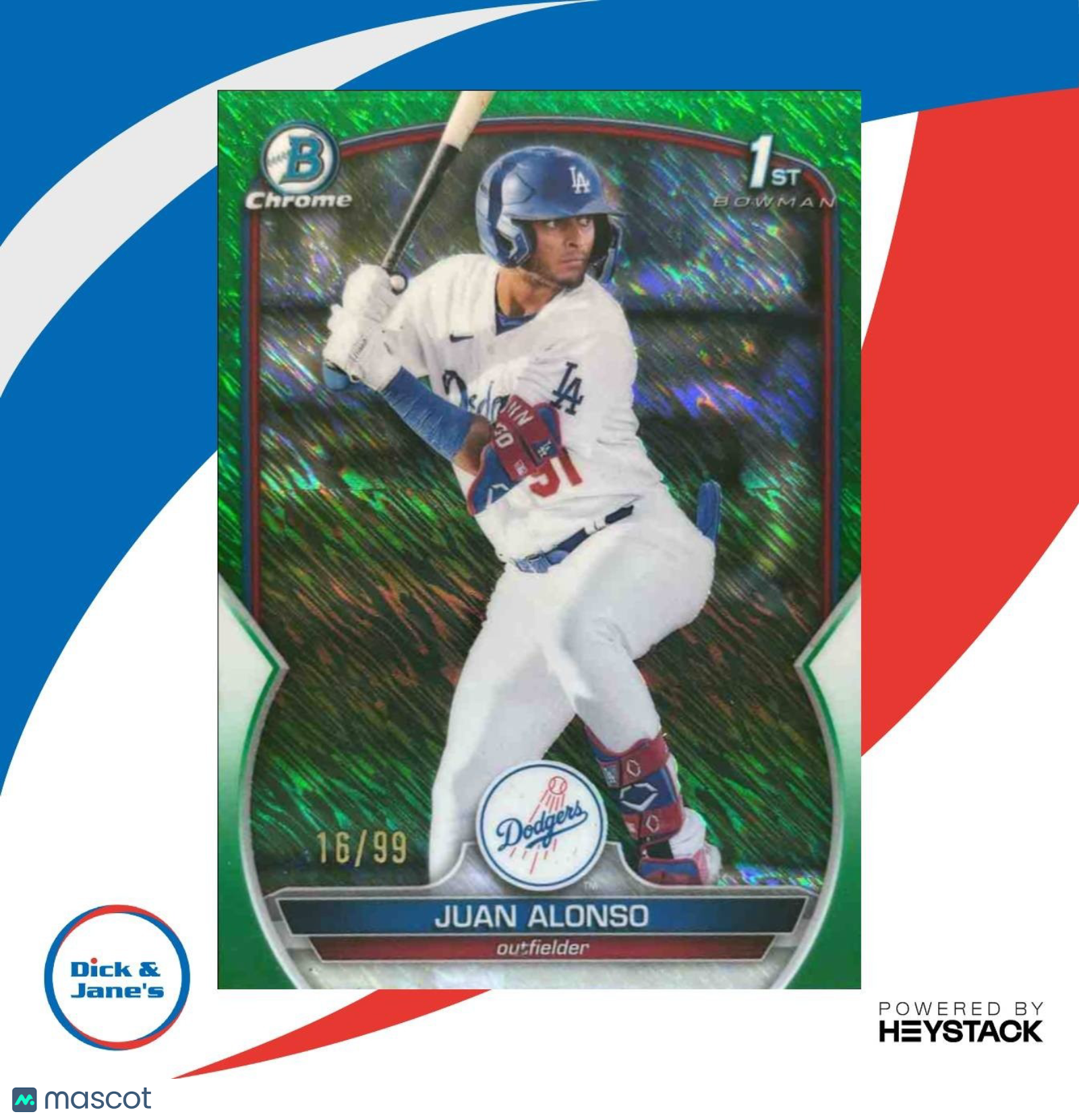 2023 Bowman Juan Alonso Chrome Green Shimmer Refractor /99 #BCP-137 Dodgers - Sports Cards