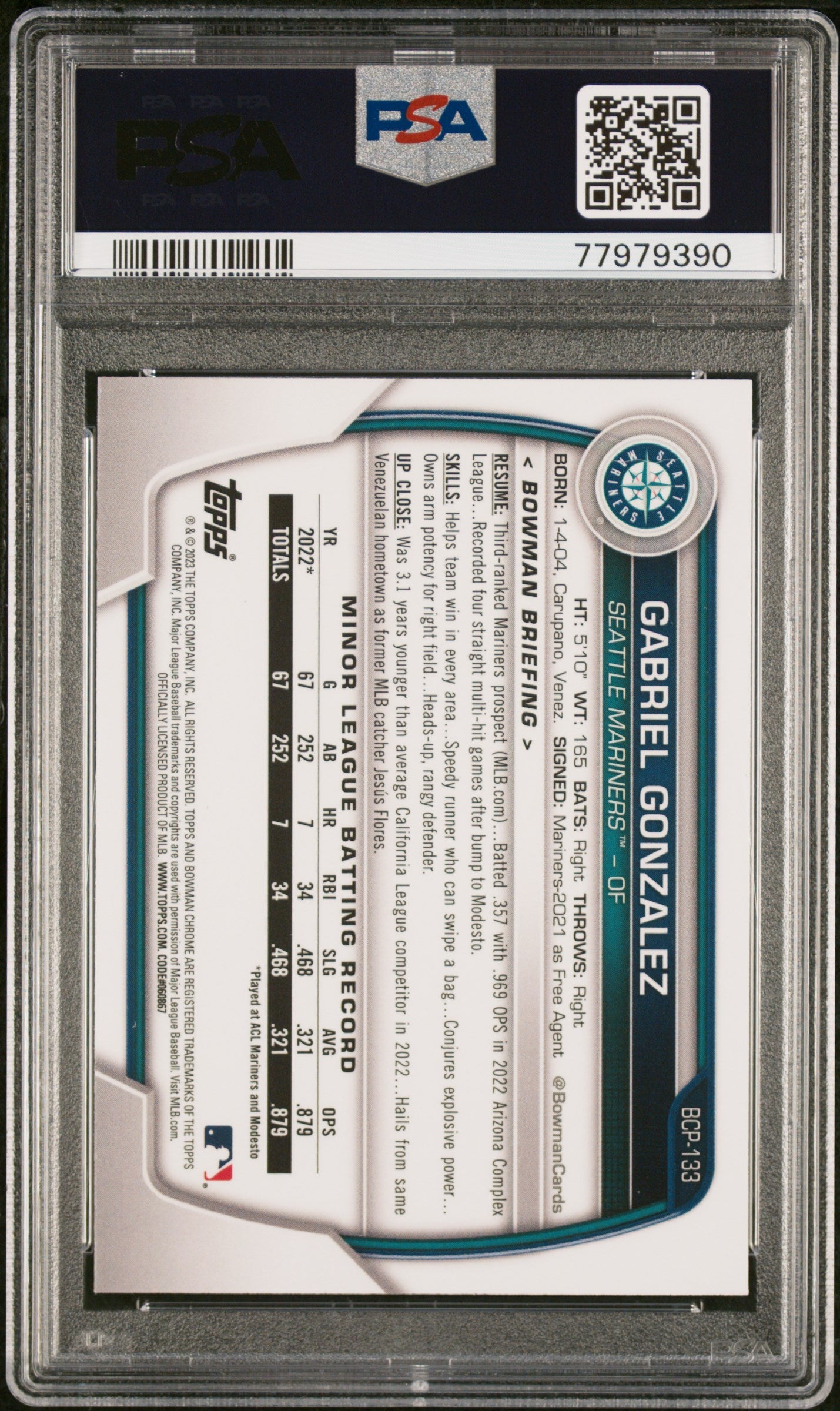 2023 Bowman Mega Box Chrome Gabriel Gonzalez #133 PSA 10 - Graded Sports Cards