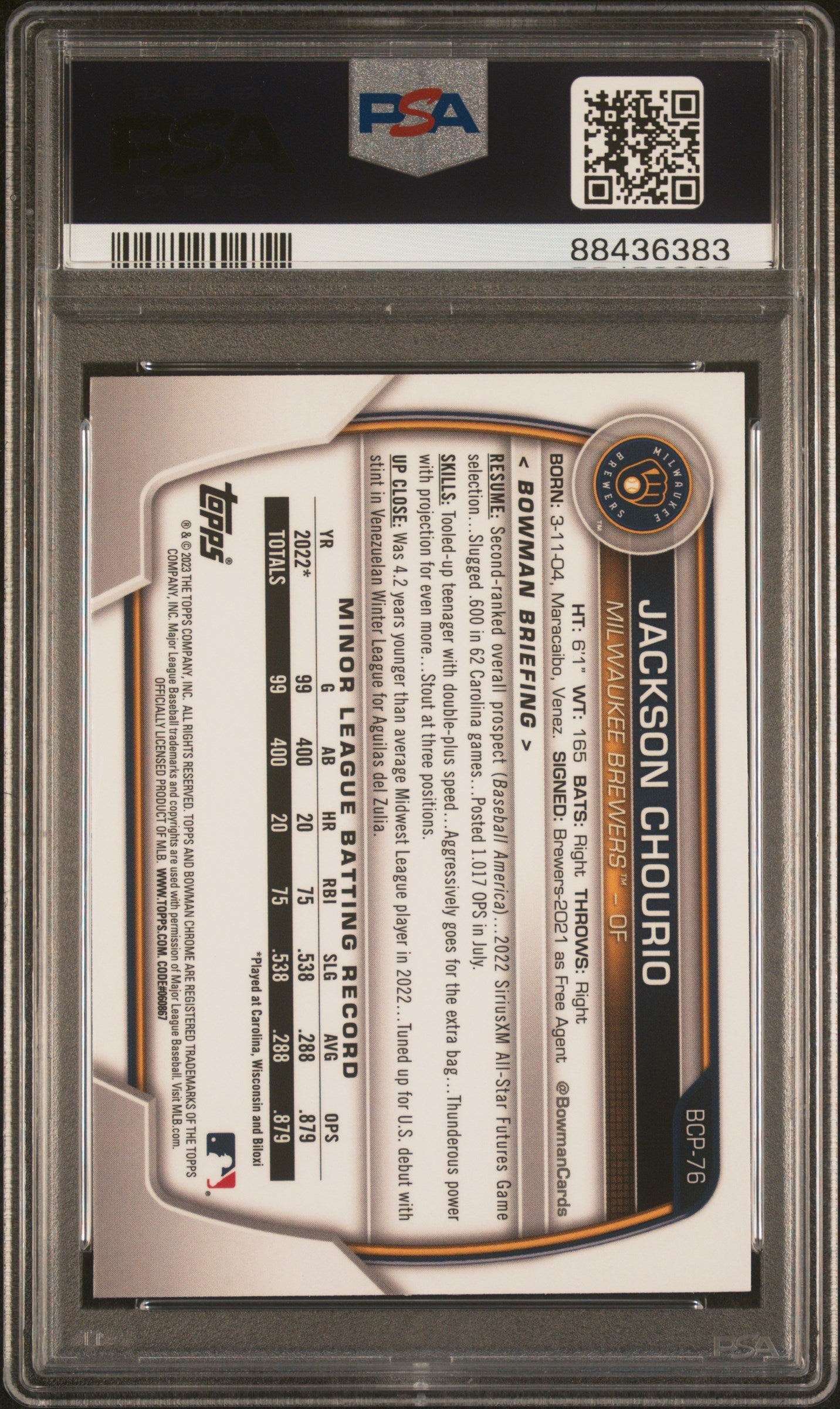 2023 Bowman Mega Box Chrome Jackson Chourio #76 PSA 10 - Graded Sports Cards