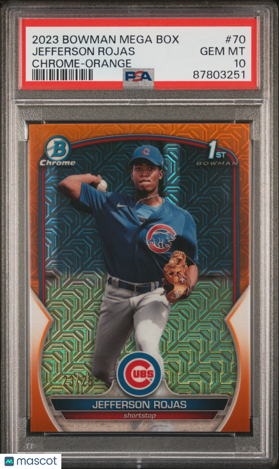 2023 Bowman Mega Box Chrome Jefferson Rojas Orange Refractor /25 #70 PSA 10 - Graded Sports Cards