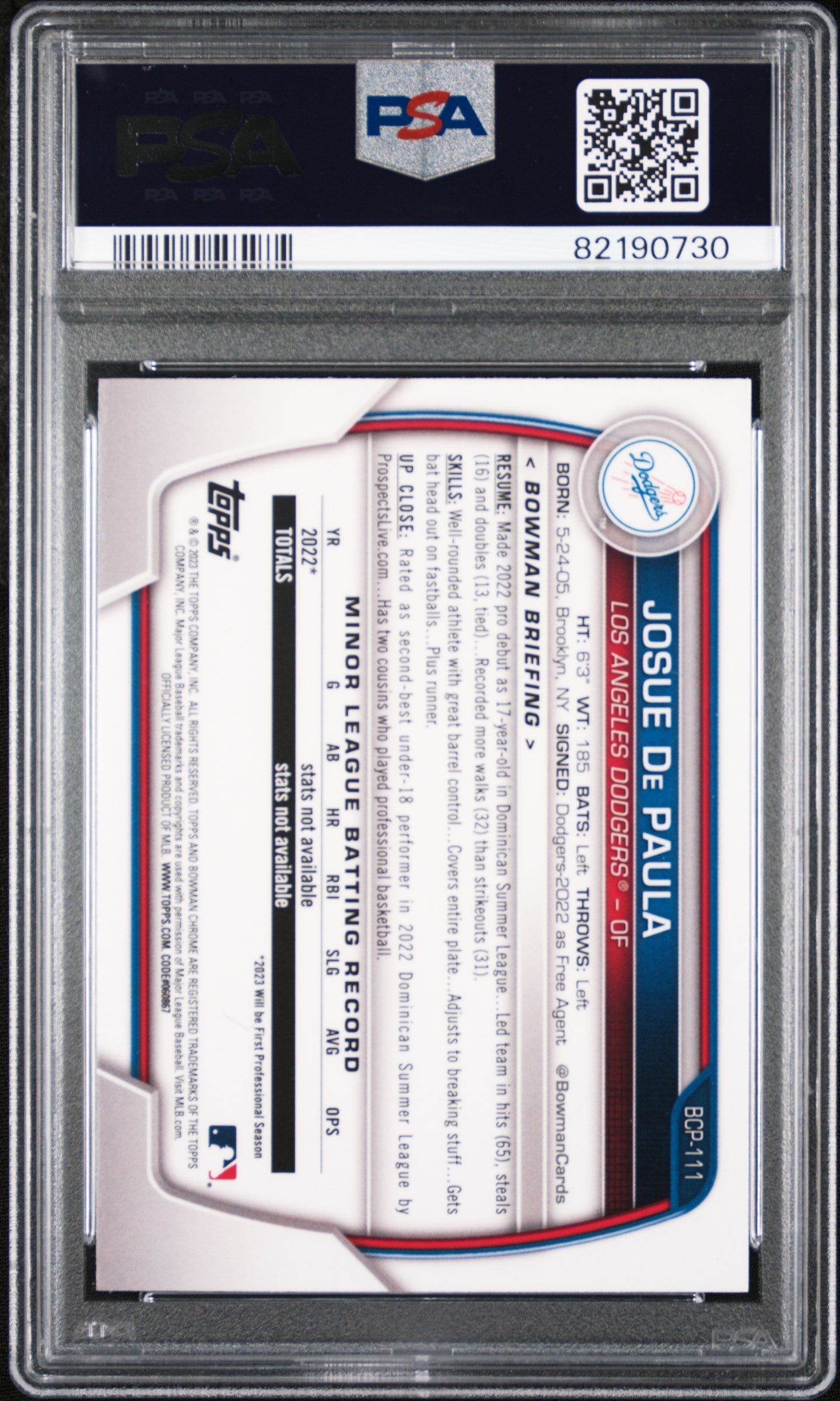2023 Bowman Mega Box Chrome Josue De Paula #111 PSA 10 - Graded Sports Cards