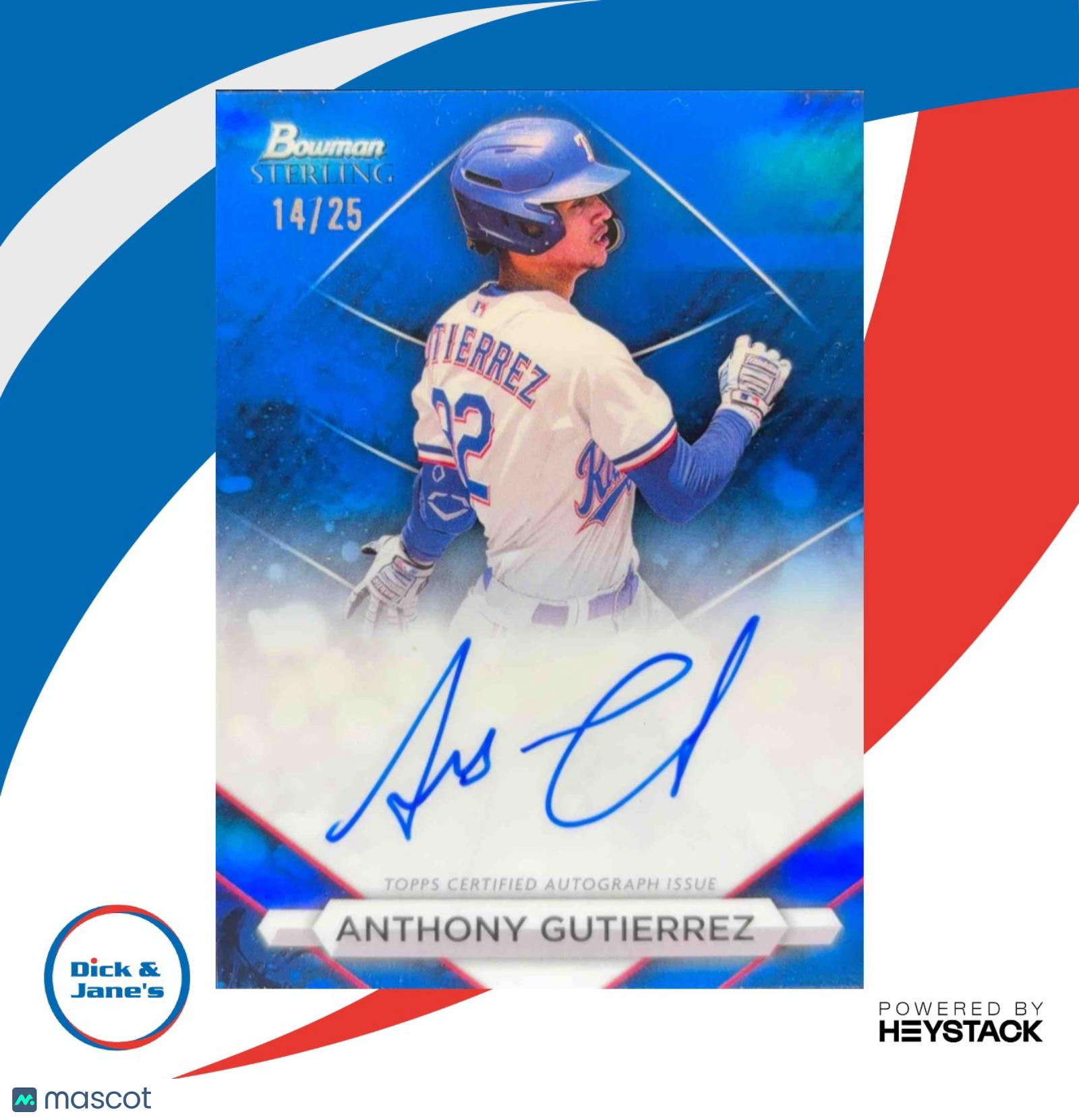 2023 Bowman Sterling Anthony Gutierrez Prospect Auto Blue Refractor 14/25 Auto - Sports Cards