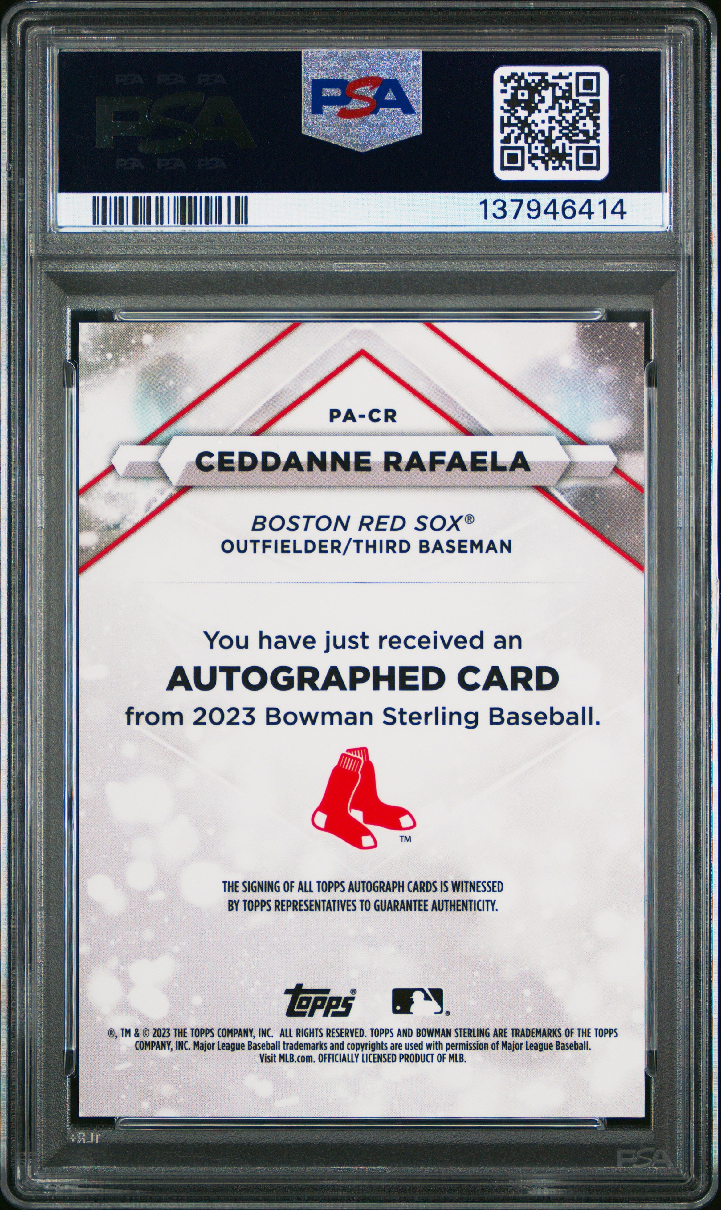2023 Bowman Sterling Prospect Autographs Ceddanne Rafaela #PACR PSA 10 - Graded Sports Cards