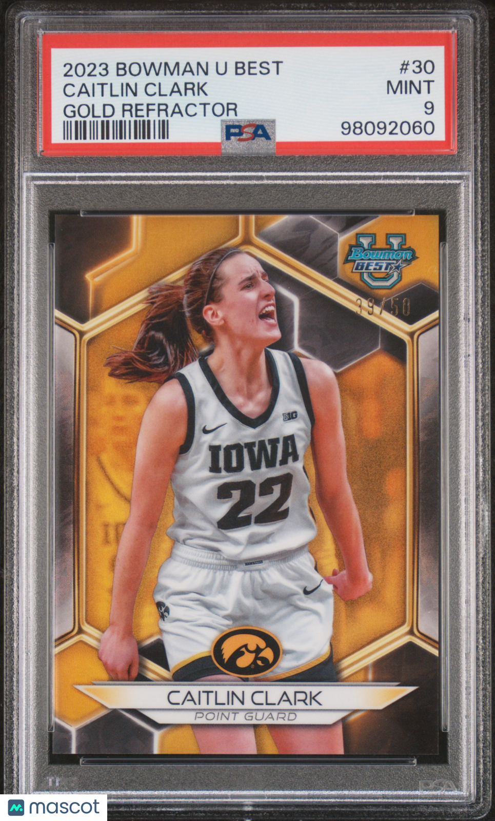 2023 Bowman University Best Caitlin Clark Gold Refractor 39/50 #30 PSA 9 Fever - Graded Sports Cards