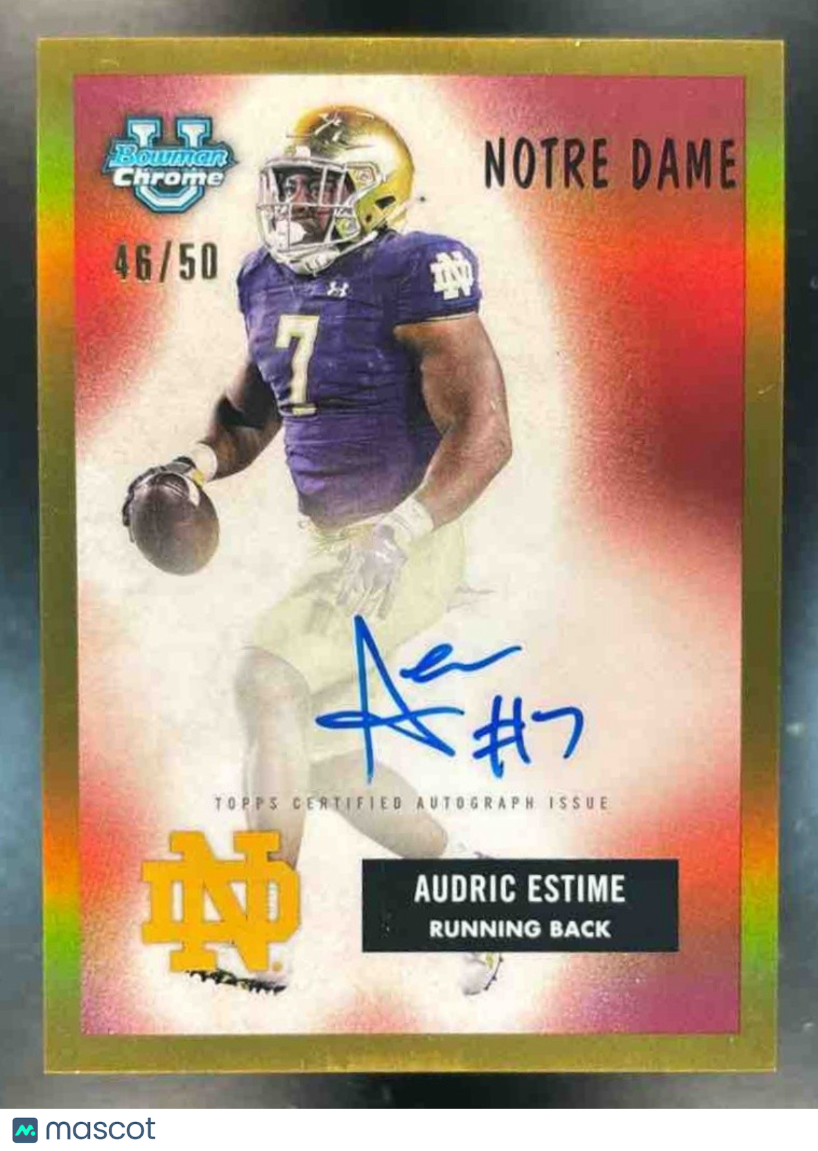 2023 Bowman University Chrome Audric Estime 1955 Football Auto Gold /50 Irish - Sports Cards
