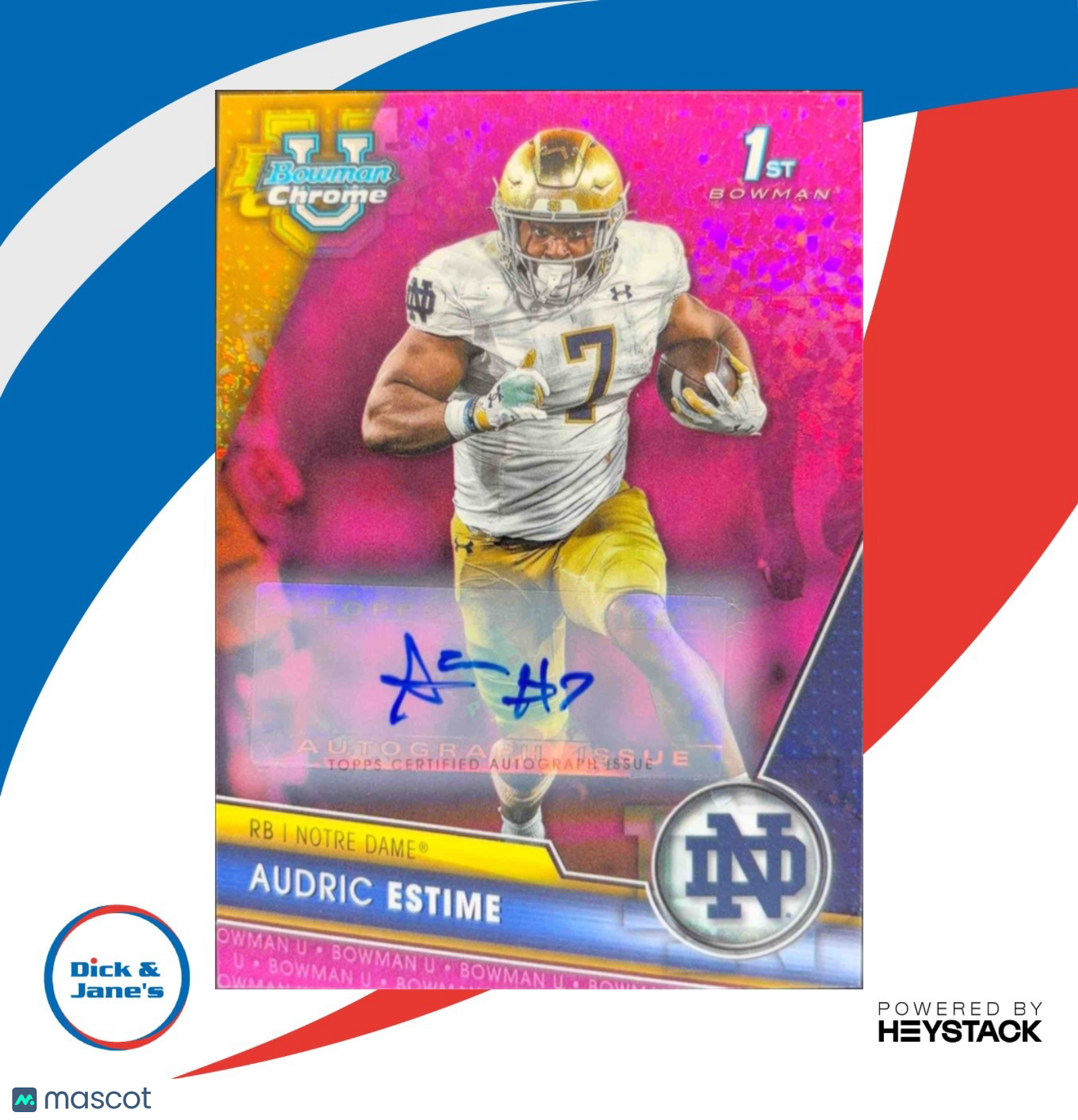 2023 Bowman University Chrome Audric Estime Auto Fuschia Mini Diamond Ref 64/150 - Sports Cards
