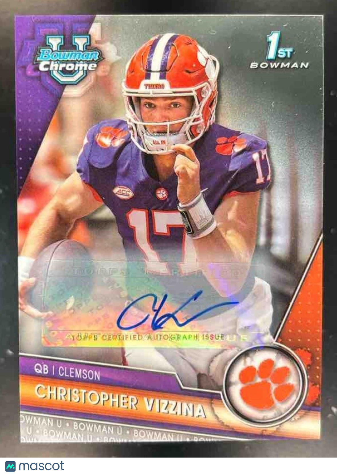 2023 Bowman University Chrome Christopher Vizzina Prospect Auto Clemson Tigers - Sports Cards