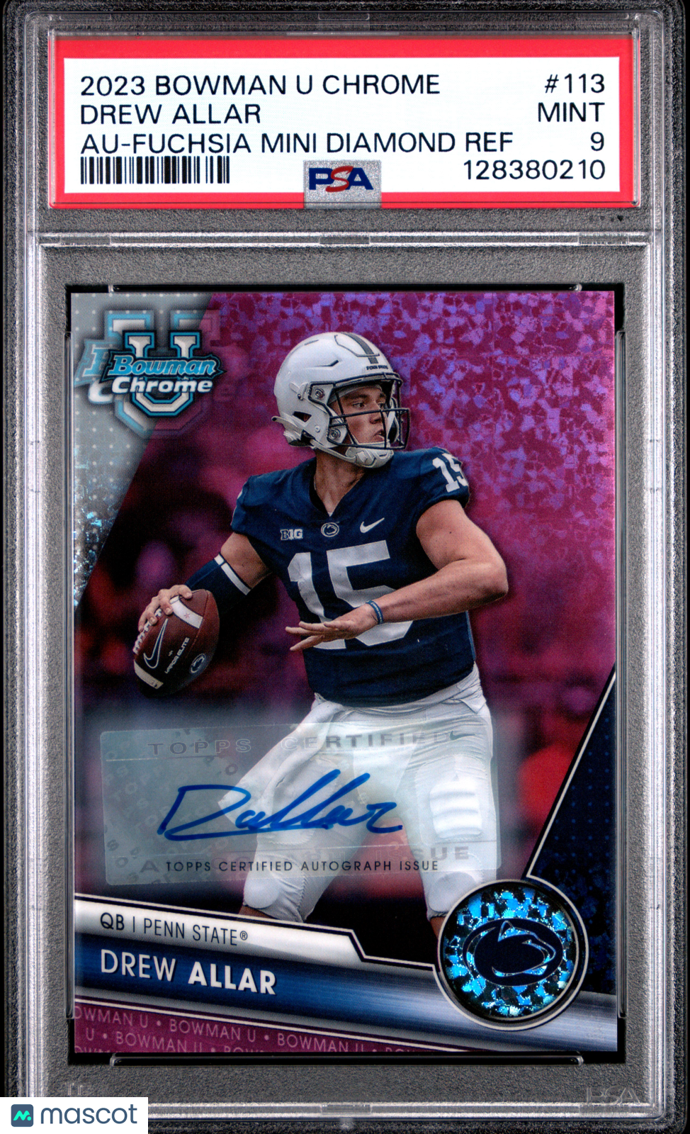 2023 Bowman University Chrome Drew Allar Au Fuchsia Mini Diamond Ref #113 PSA 9 - Graded Sports Cards