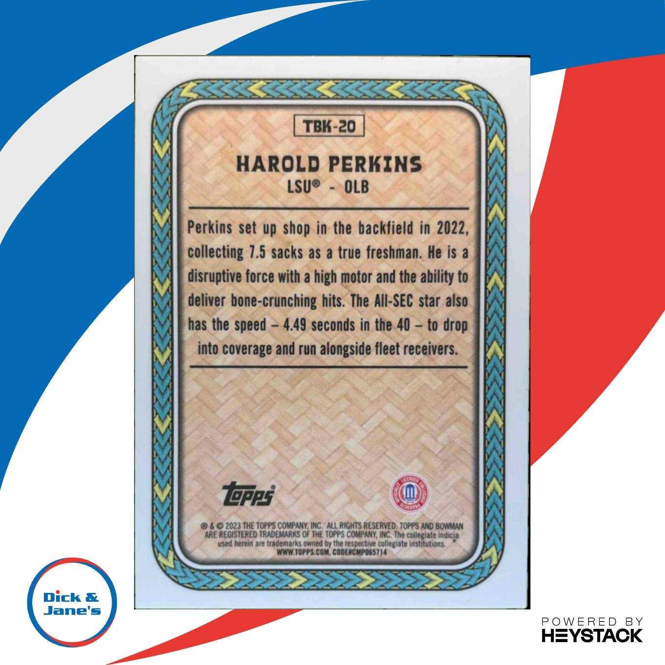 2023 Bowman University Chrome Harold Perkins The Big Kahuna #TBK-20 LSU Tigers - Sports Cards