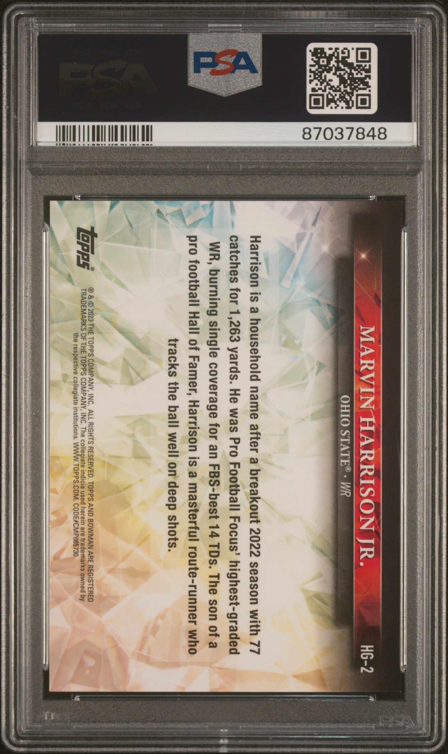 2023 Bowman University Chrome Hidden Gems Marvin Harrison JR. #HG2 PSA 10 - Graded Sports Cards