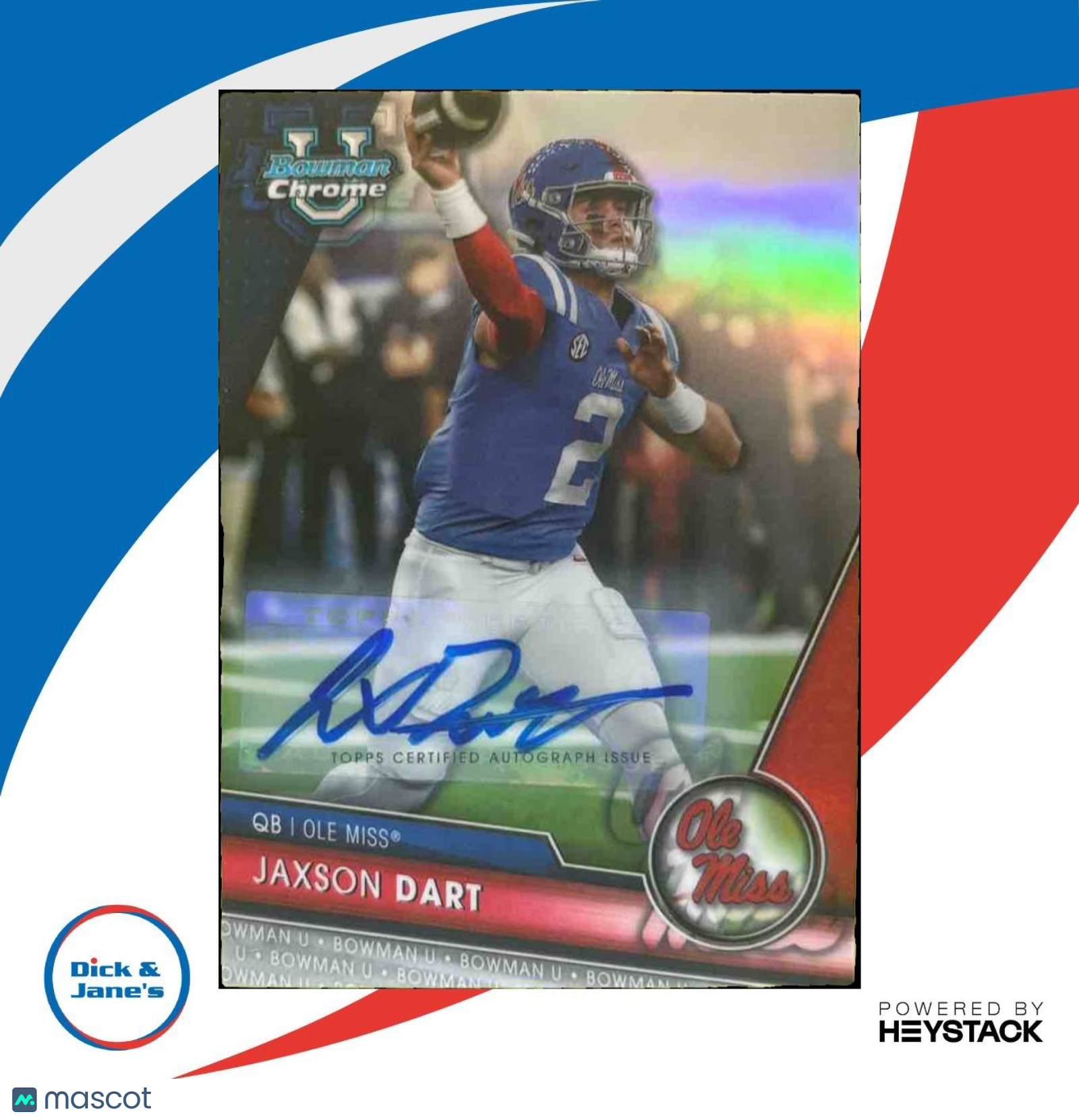 2023 Bowman University Chrome Jaxson Dart Auto Refractor /499 Ole Miss Rebels - Sports Cards