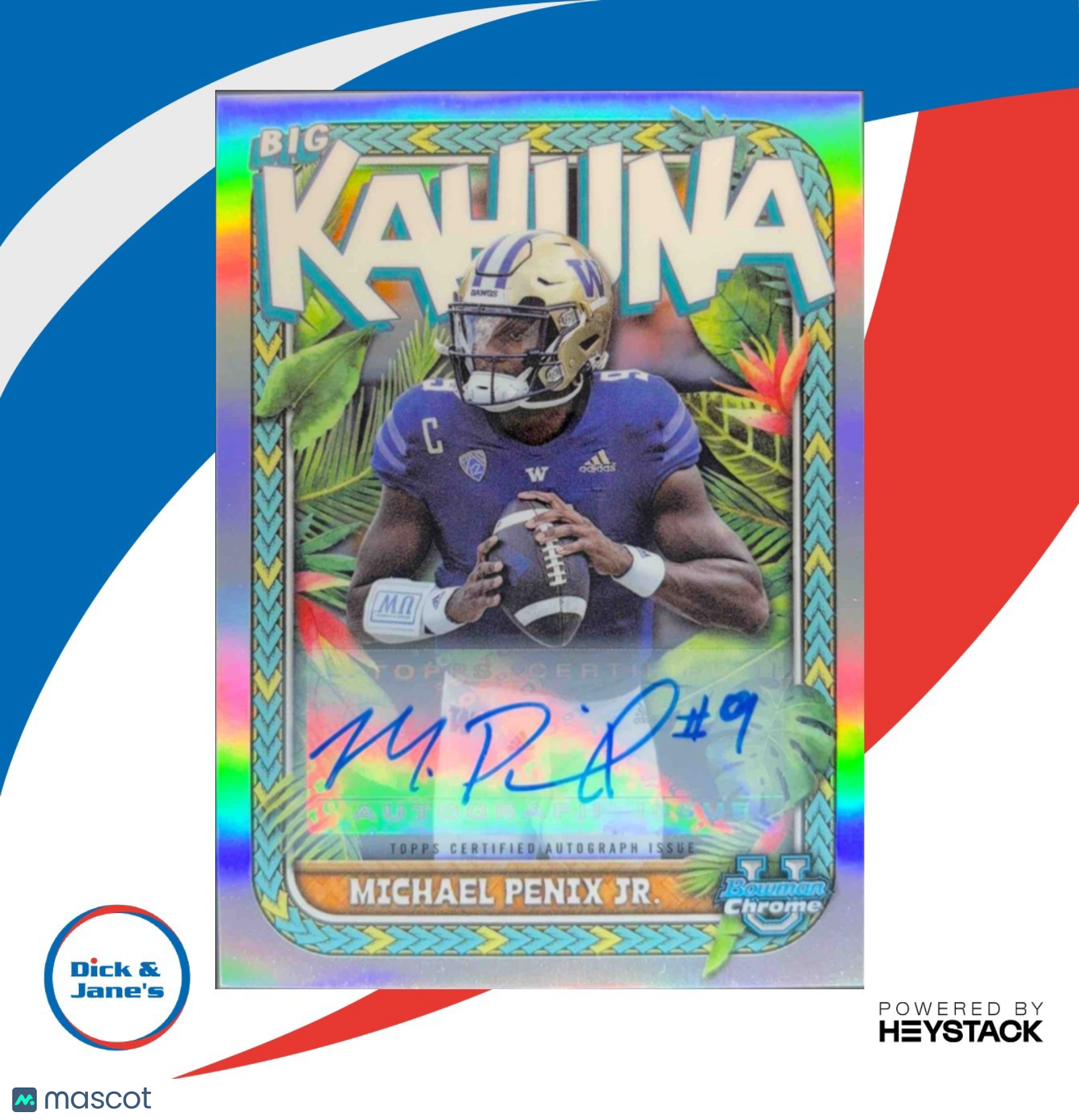 2023 Bowman University Chrome Michael Penix Jr. The Big Kahuna Auto 3/150 Rookie - Sports Cards