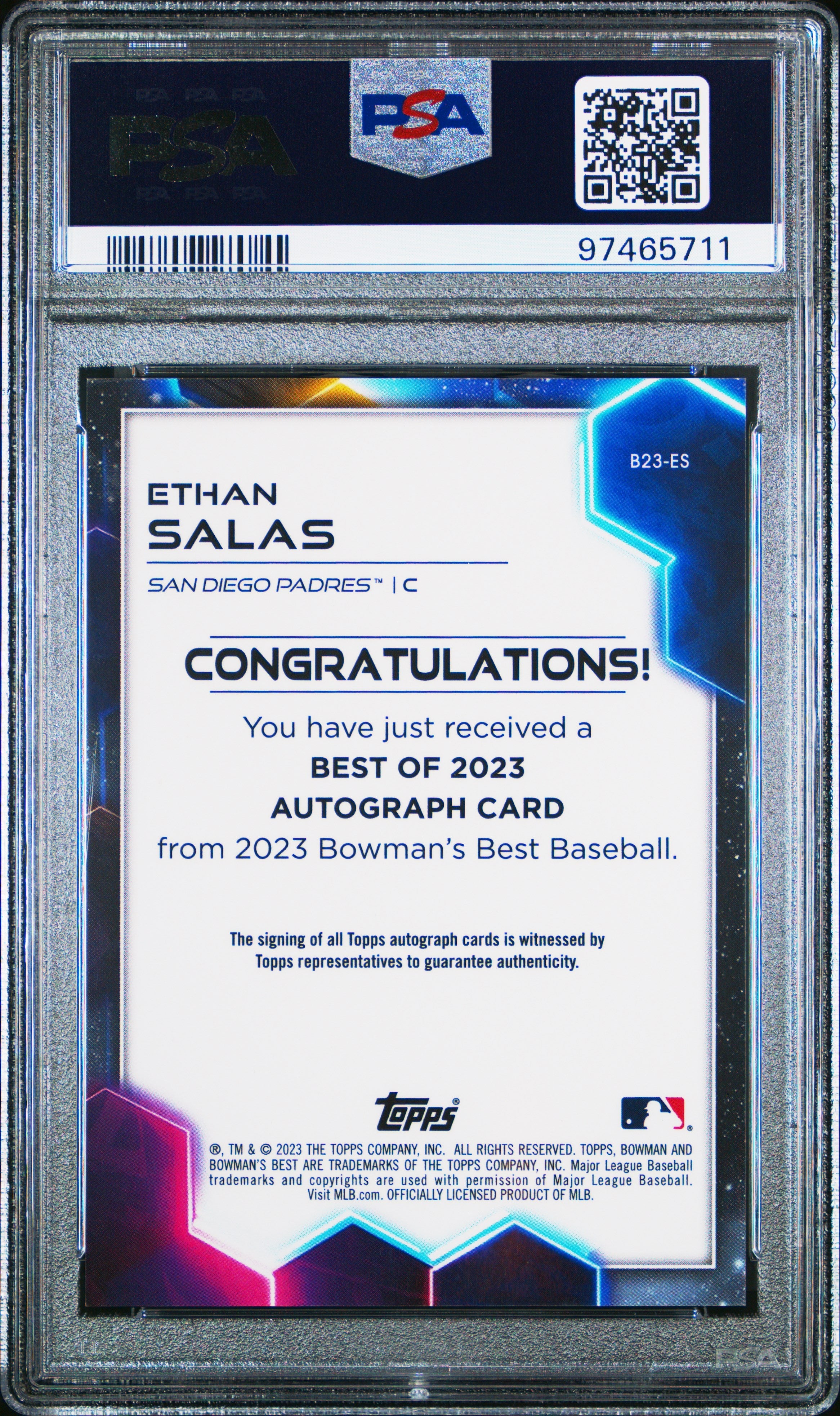 2023 Bowman’s Best Best Of 2023 Autographs Ethan Salas #B23ES PSA 10 GEM MINT - Graded Sports Cards