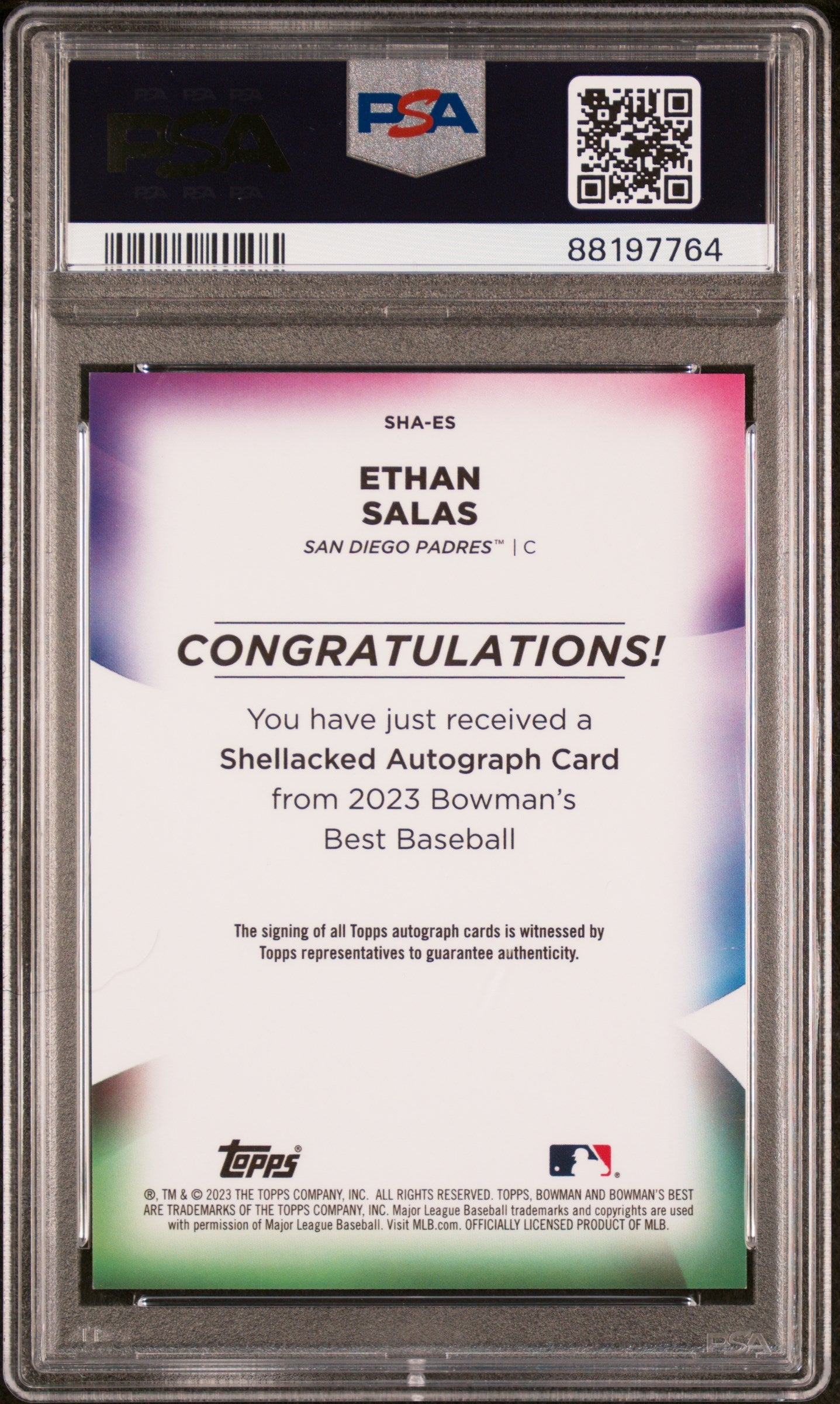 2023 Bowman’s Best Shellacked Autographs Ethan Salas 181/250 #SHAES PSA 8 - Graded Sports Cards