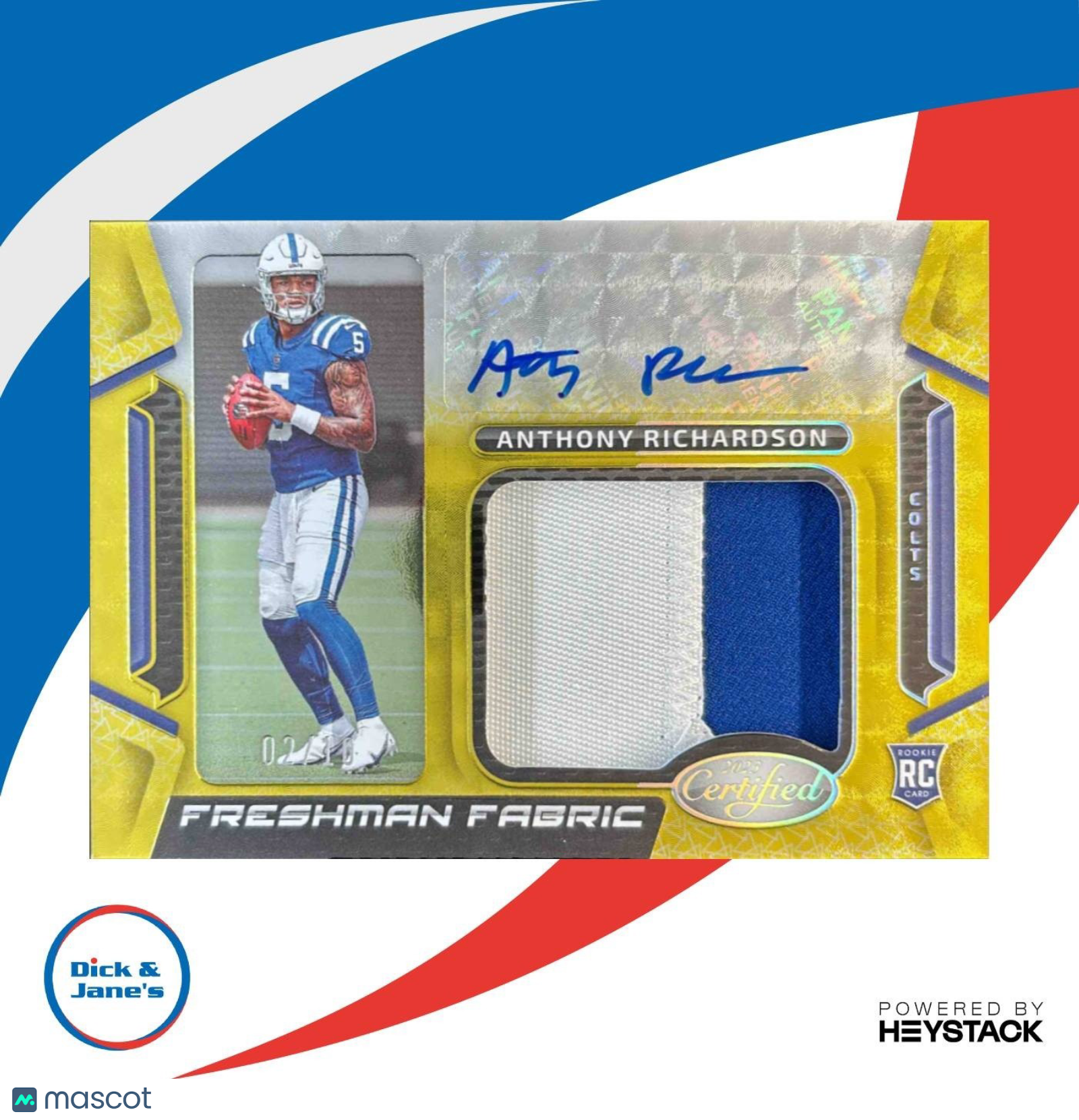 2023 Certified Anthony Richardson Freshman Fabric Signatures Gold /10 Colts - Sports Cards