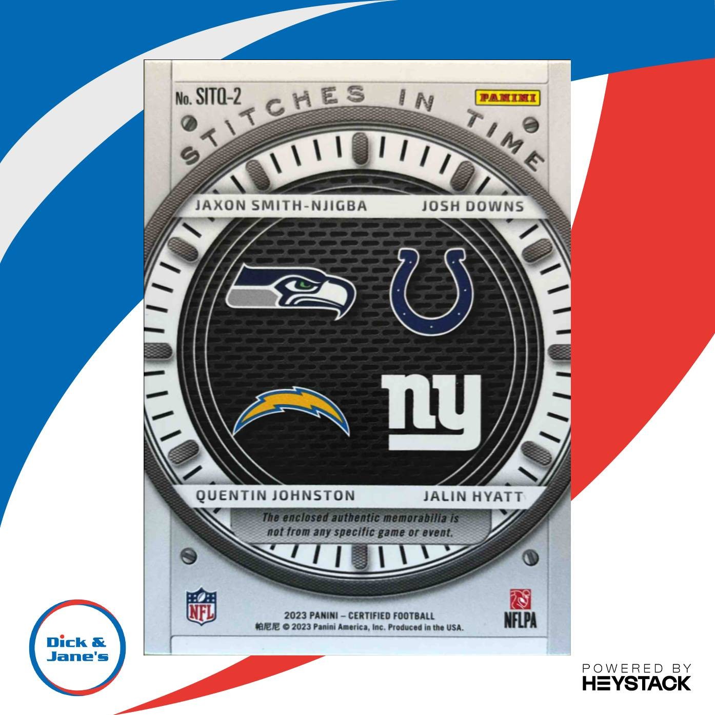 2023 Certified JSN Hyatt Downs Q Johnston Stitches in Time Quad Mirror Blue /20 - Sports Cards