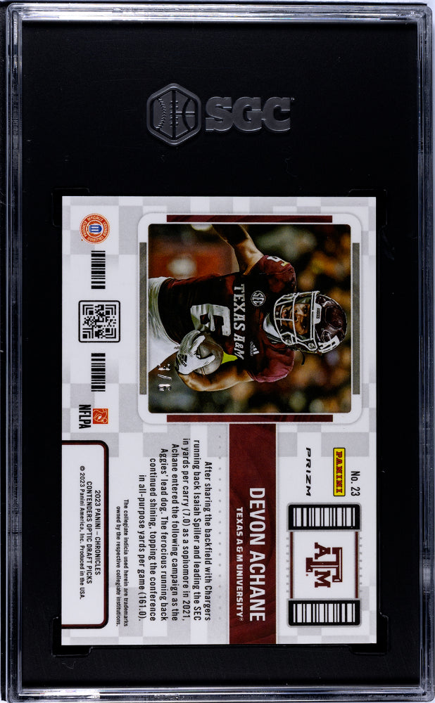 2023 Chronicles Draft De’von Achane 3/6 Optic Green Cracked Ice Prizm SGC 10 GEM - Graded Sports Cards