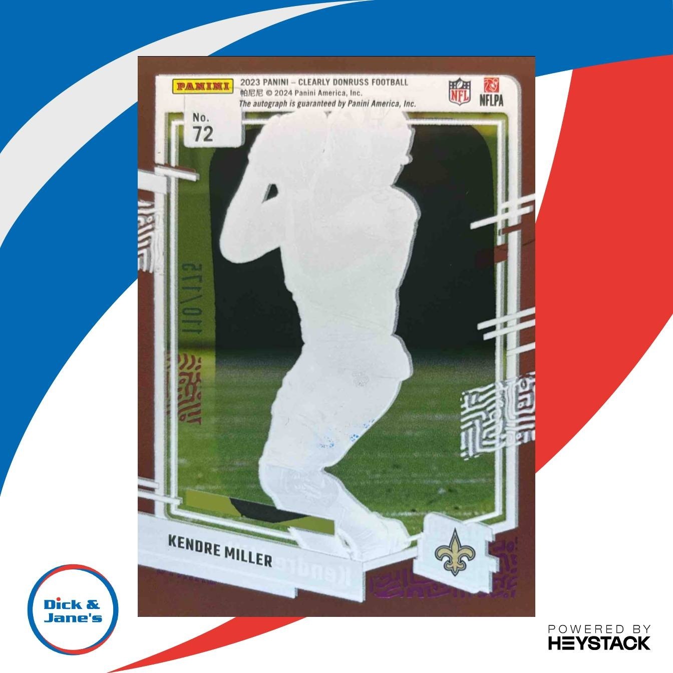 2023 Clearly Donruss Kendre Miller Auto Purple /175 #72 RC New Orleans Saints - Sports Cards