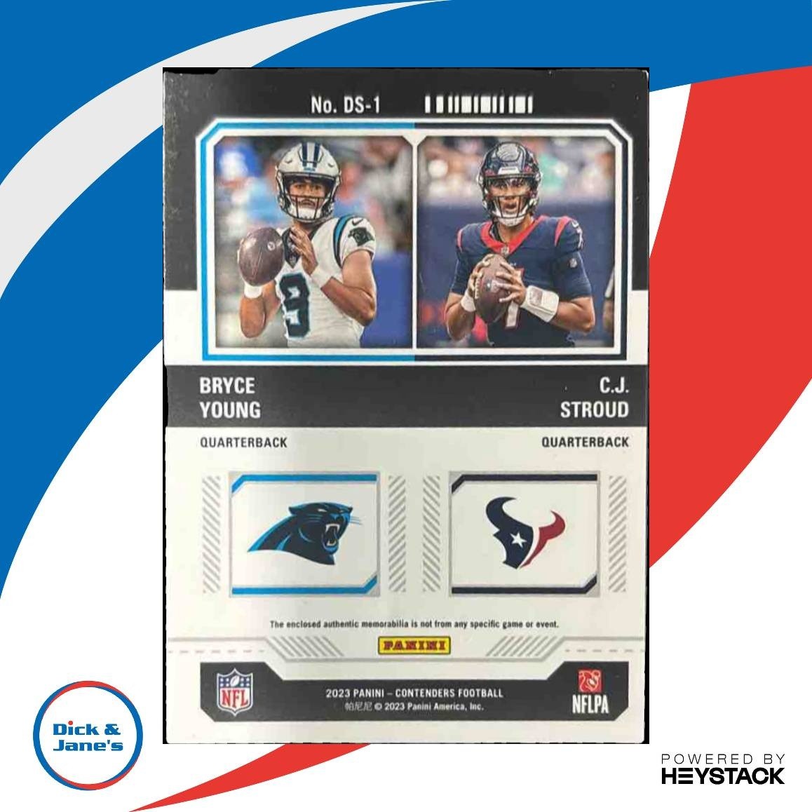 2023 Contenders Bryce Young C.J. Stroud RC Dual Swatches Panther Texan - Sports Cards