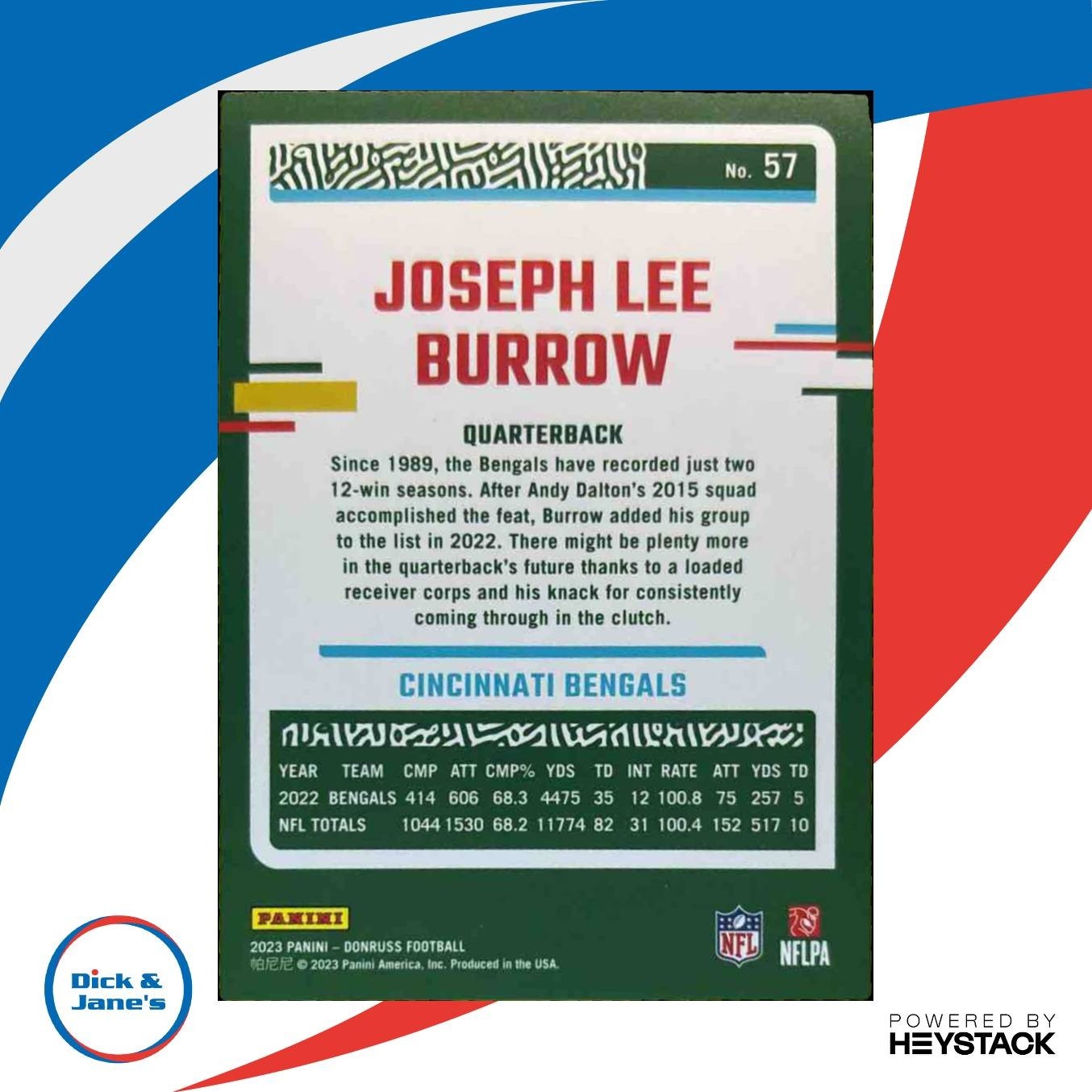 2023 Donruss Joe Burrow #57b VAR FULL NAME SHORT PRINT Cincinnati Bengals - Sports Cards
