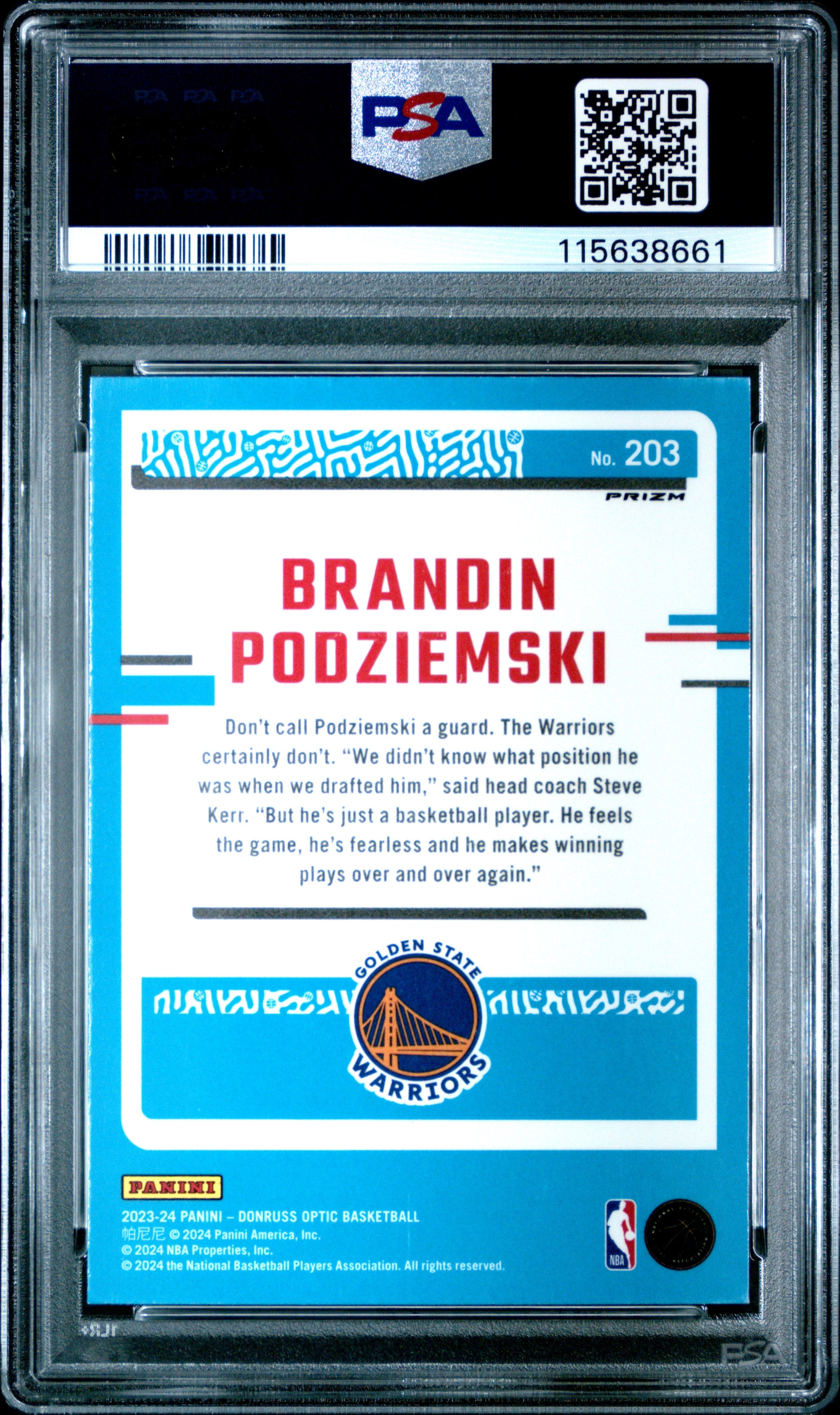 2023 Donruss Optic Brandin Podziemski Jazz Short Print Rookie #203 PSA 10 GEM - Graded Sports Cards