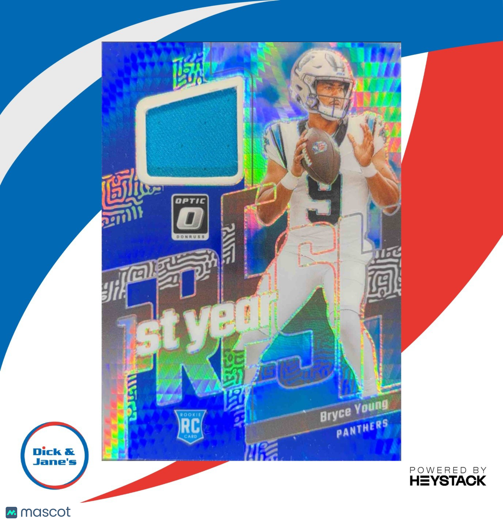 2023 Donruss Optic Bryce Young First Year Fresh Blue Hyper MEM RC Panthers - Sports Cards