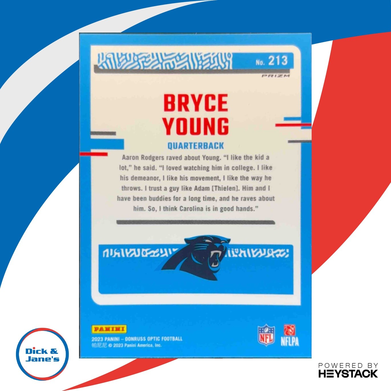 2023 Donruss Optic Bryce Young Green Velocity Prizm #213 Rated Rookie Panthers - Sports Cards