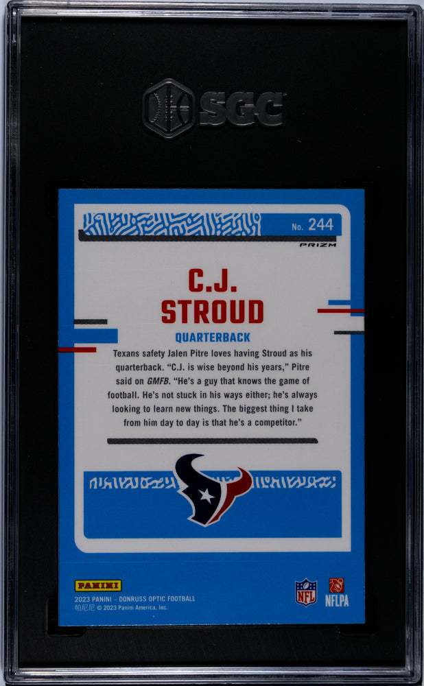 2023 Donruss Optic CJ Stroud Blue Hyper Prizm Rookie #244 SGC 9.5 Houston Texans Graded Sports Cards