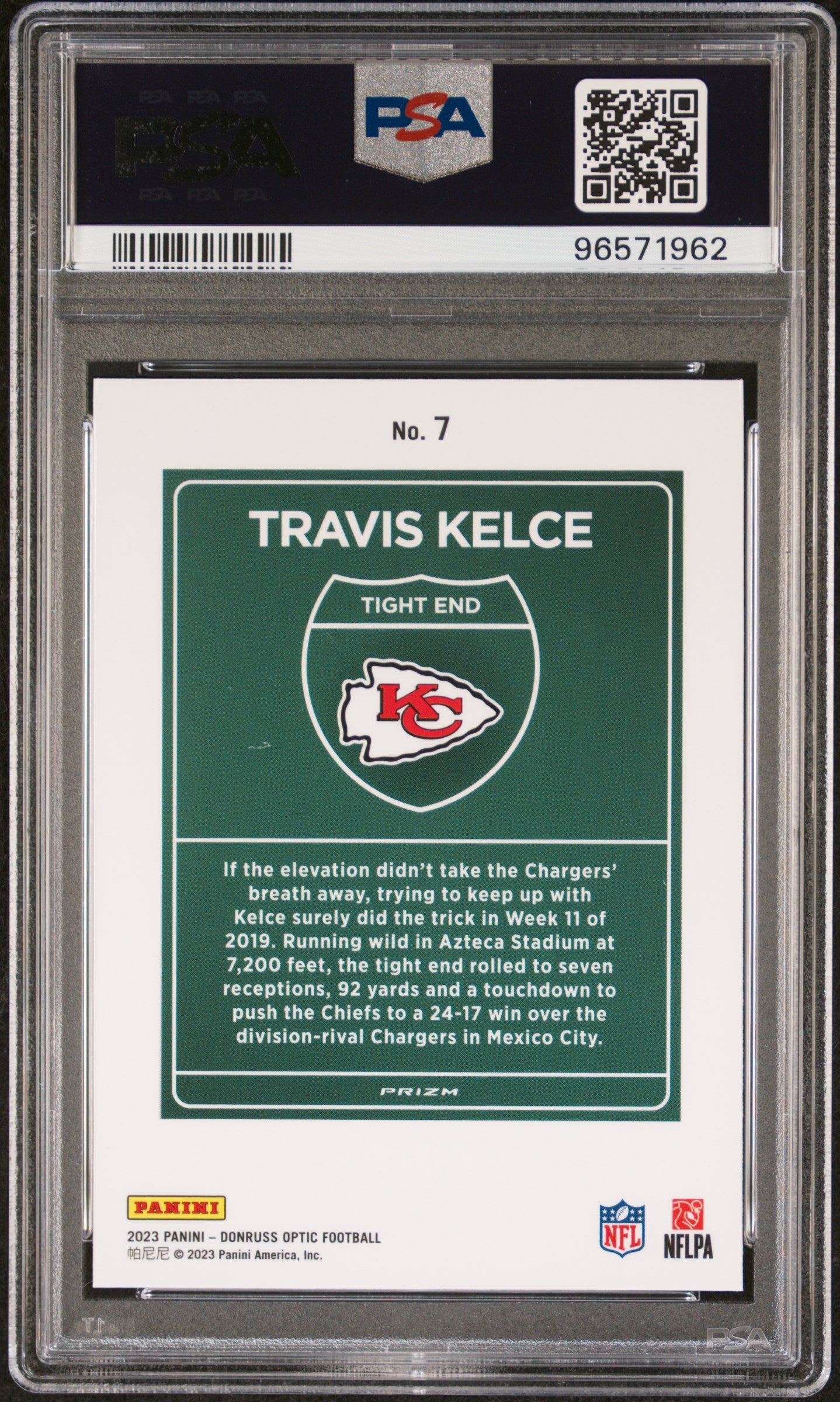 2023 Donruss Optic International Downtown Travis Kelce PSA 9 Kansas City Chiefs - Graded Sports Cards