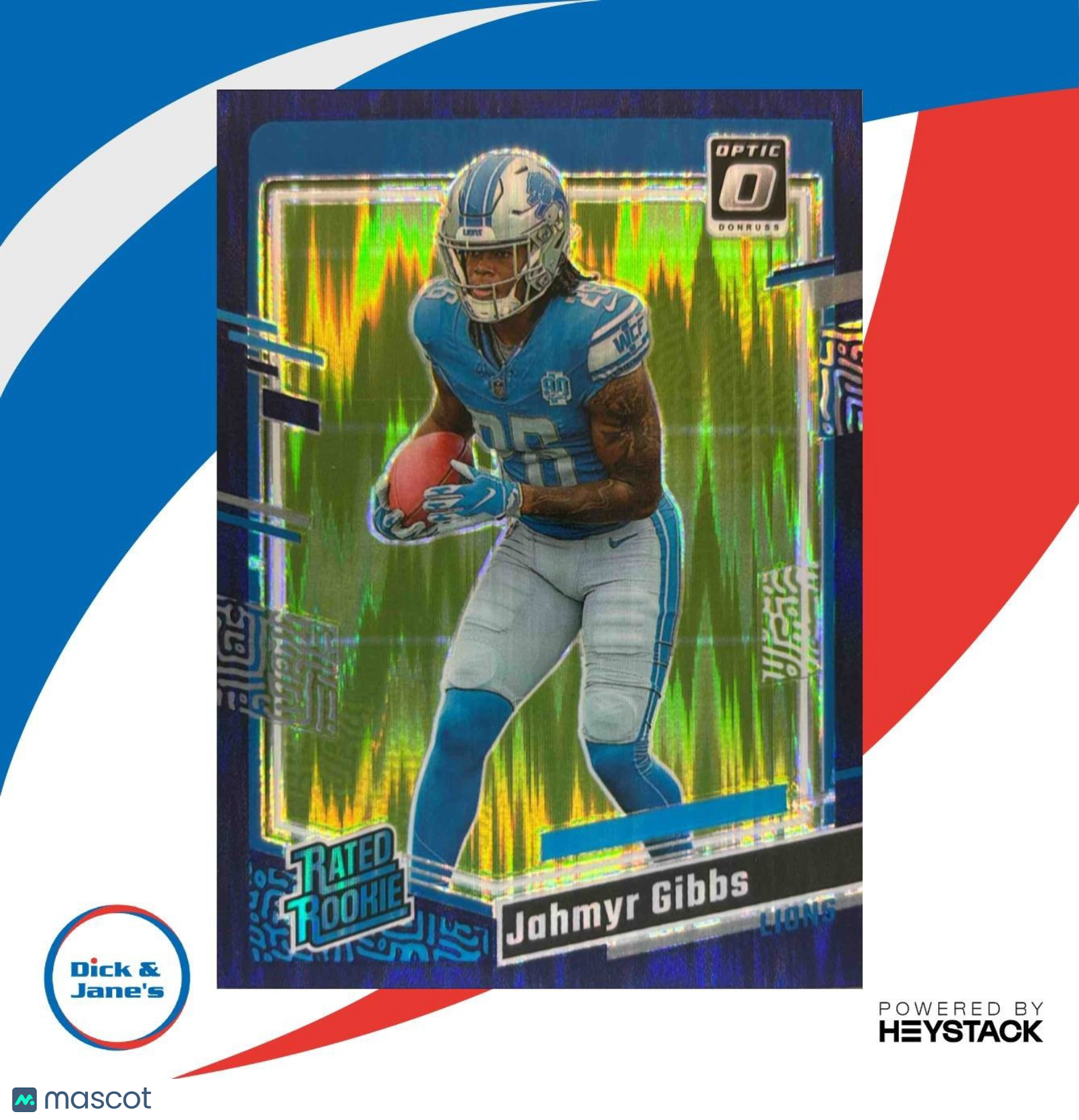 2023 Donruss Optic Jahmyr Gibbs Purple Shock Prizm #236 RC Detroit Lions - Sports Cards