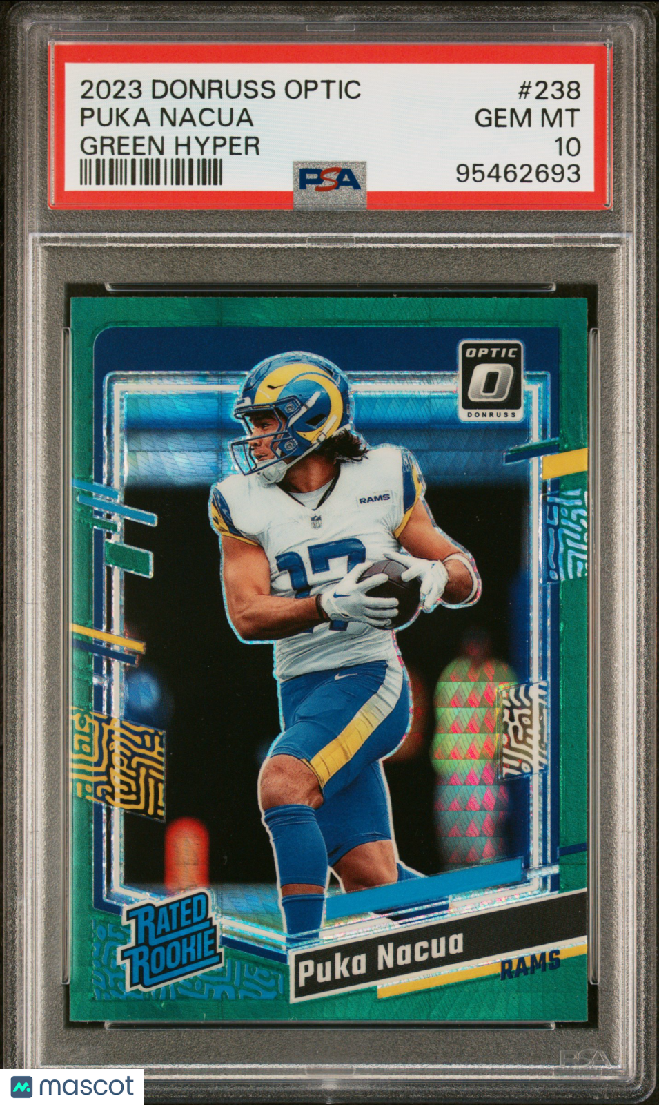 2023 Donruss Optic Puka Nacua Green Hyper Rated Rookie PSA 10 Los Angeles Rams - Graded Sports Cards