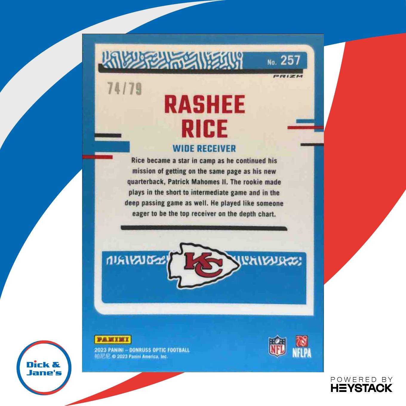 2023 Donruss Optic Rashee Rice Pink Velocity Prizm 779 #257 RC Chiefs - Sports Cards