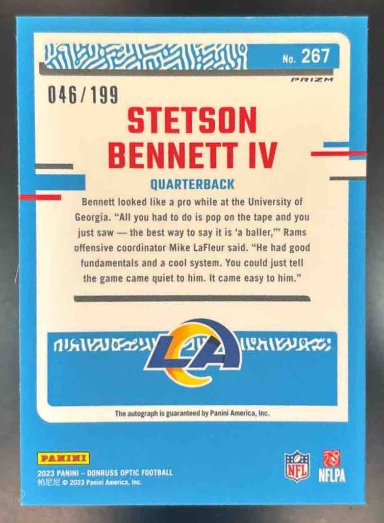 2023 Donruss Optic Stetson Bennett IV Auto /199 #267 RC Los Angeles Rams - Sports Cards